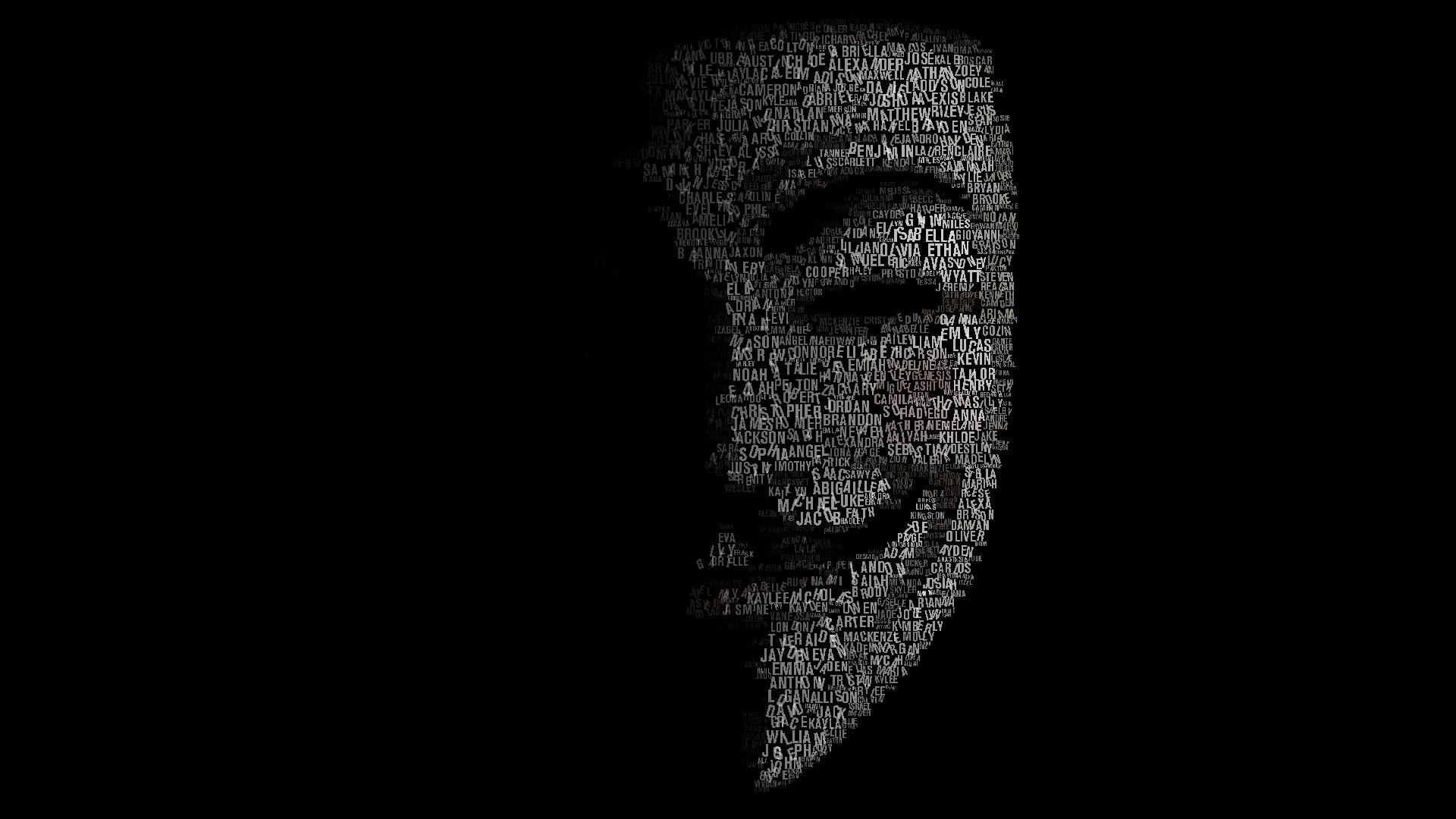 General 1920x1080 mask Anonymous (hacker group) typographic portraits digital art fantasy art V for Vendetta Guy Fawkes mask minimalism black background
