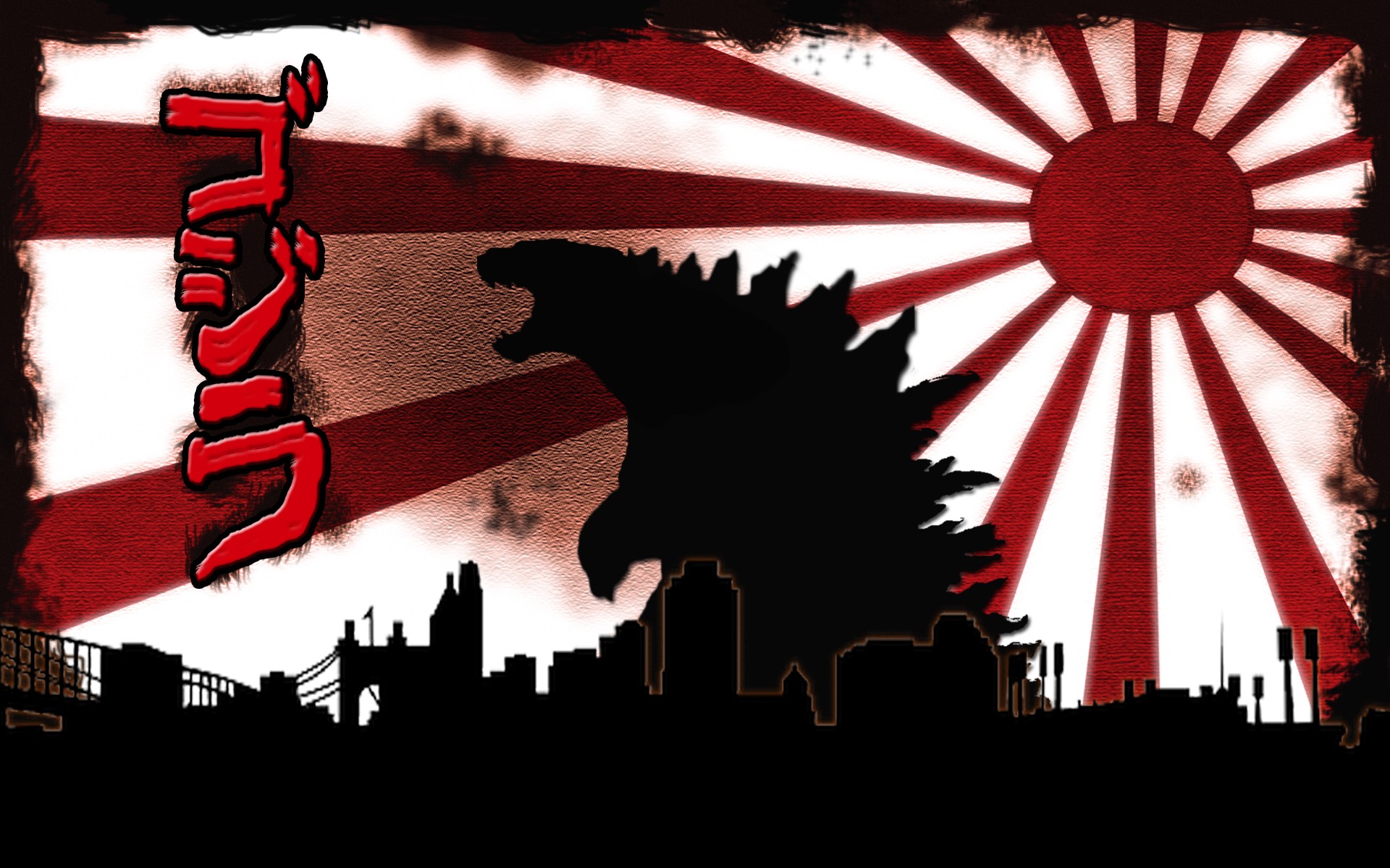 General 1920x1200 creature cityscape silhouette red white black Godzilla digital art