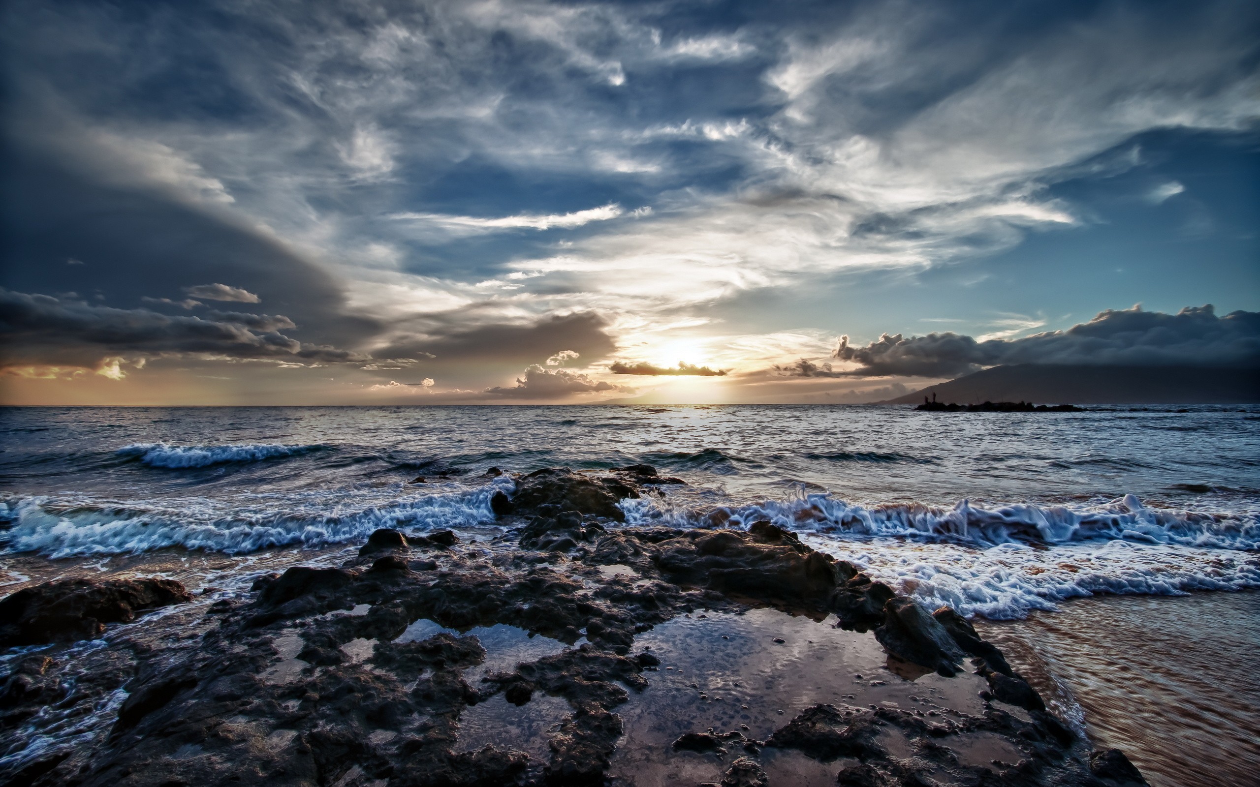 General 2560x1600 nature HDR sunset sea outdoors sky clouds coast low light