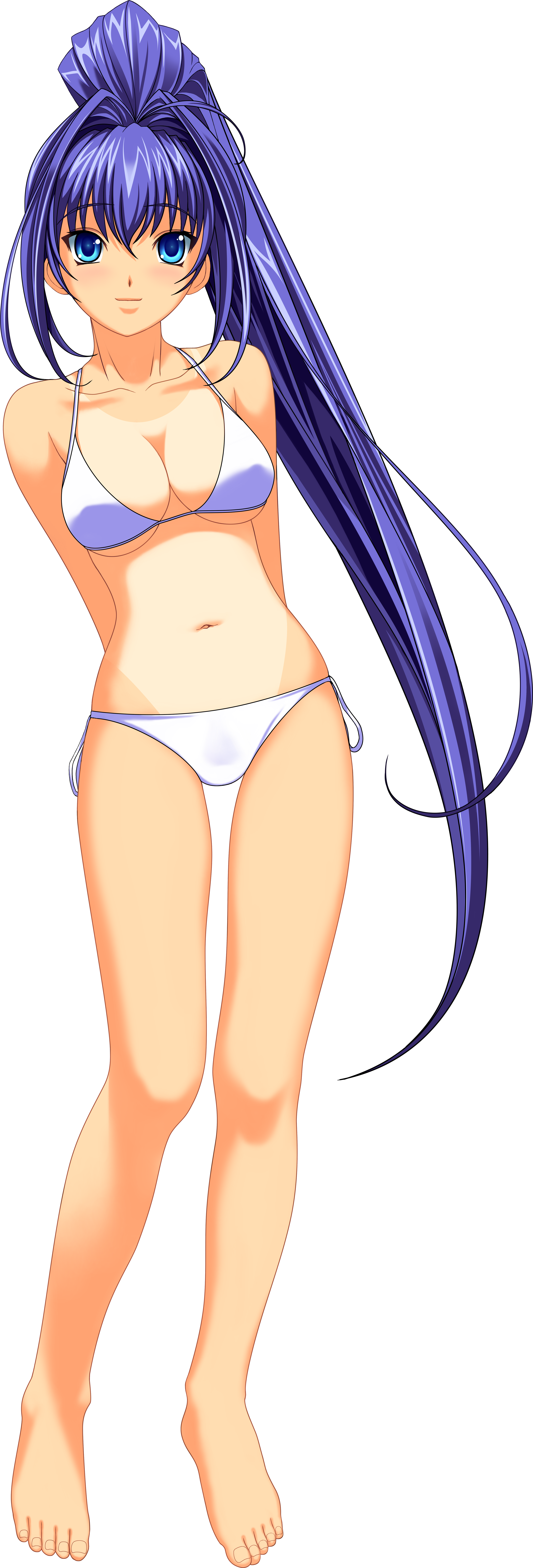 Anime 3400x10000 anime anime girls purple hair Hayase Mitsuki Kimi ga Nozomu Eien white bikini simple background belly long hair blue eyes looking at viewer standing boobs