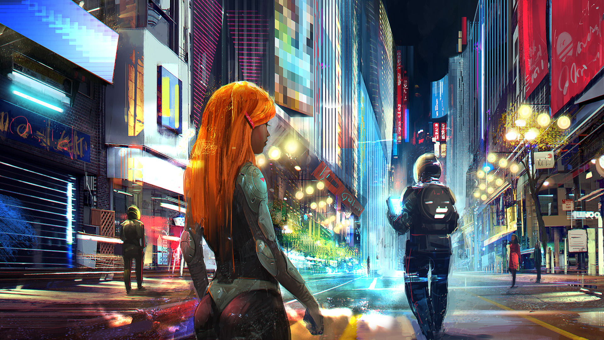 General 1920x1080 night lights artwork science fiction science fiction women cityscape city DeviantArt digital art
