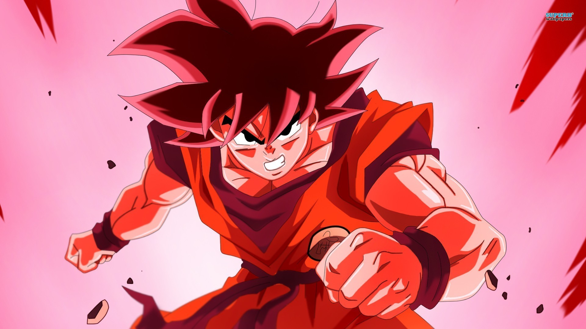Anime 1920x1080 Dragon Ball Son Goku Kaio-ken Super Saiyan anime boys anime pink background
