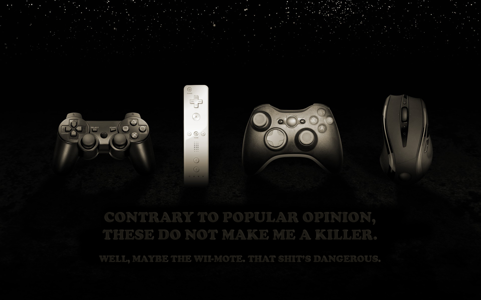 General 1920x1200 consoles video games humor sepia controllers DualShock DualShock 3 quote PC gaming computer mice PlayStation X-Box Wii simple background black background