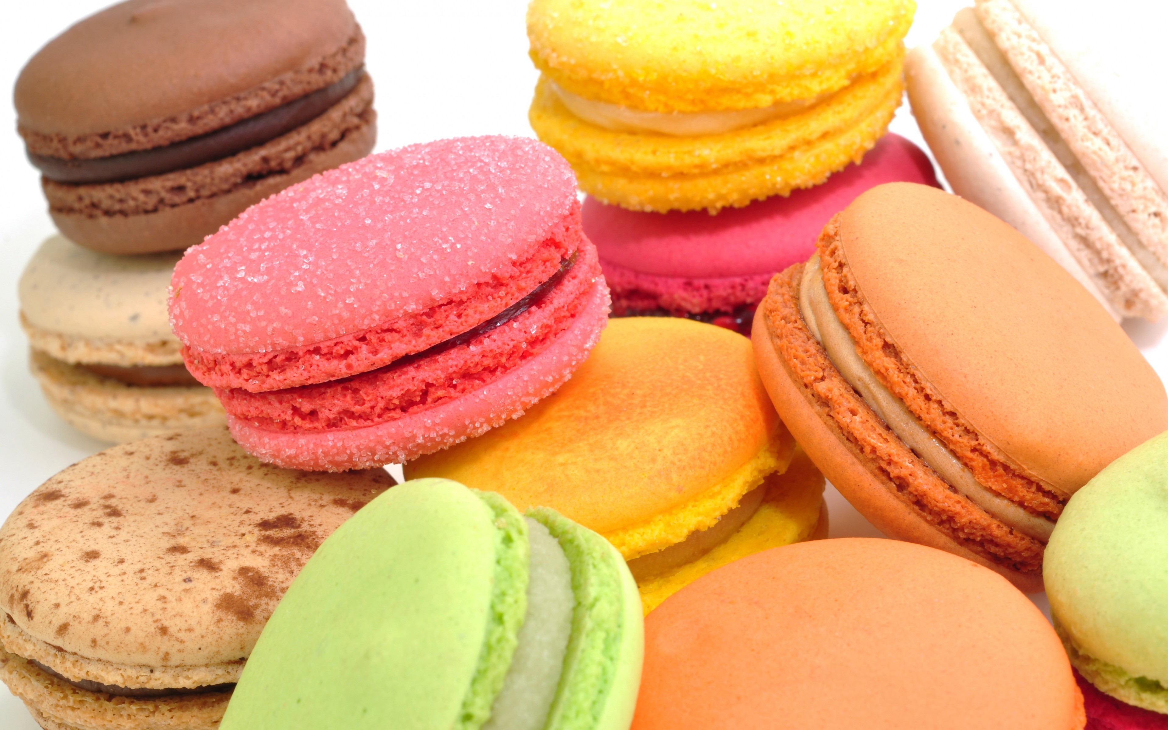 General 3840x2400 food dessert pastries cookies macarons sweets colorful white background closeup