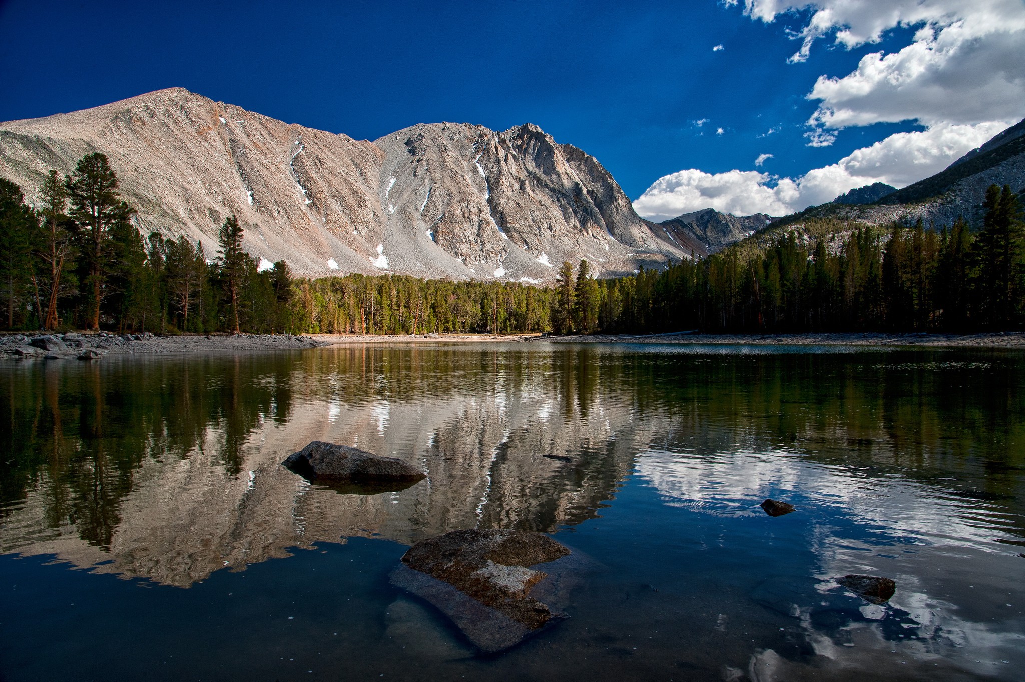 General 2048x1363 nature landscape mountains trees forest water lake clouds Sierra Nevada California USA rocks stones reflection