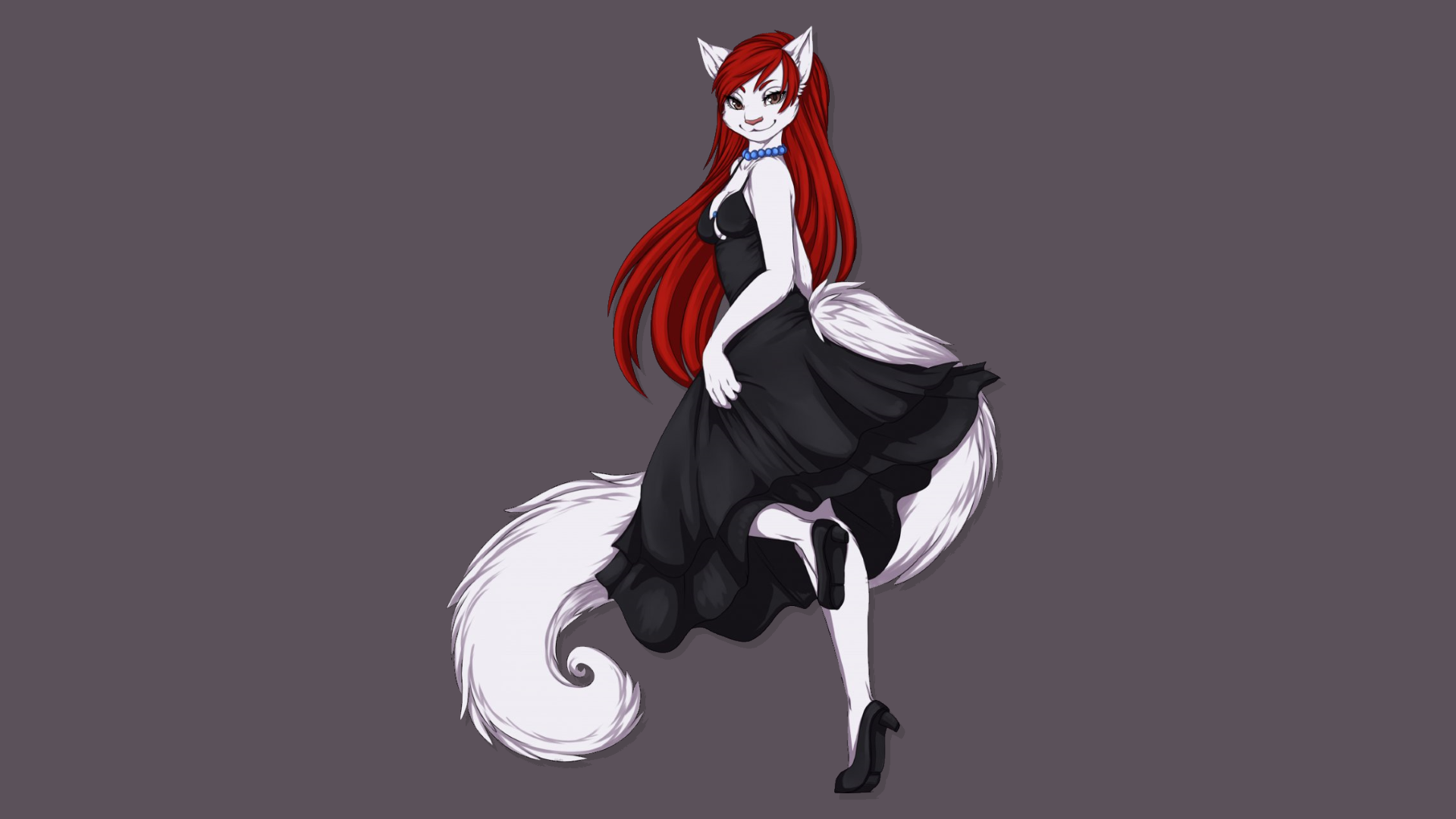 General 1920x1080 furry Anthro dress simple background redhead long hair tail
