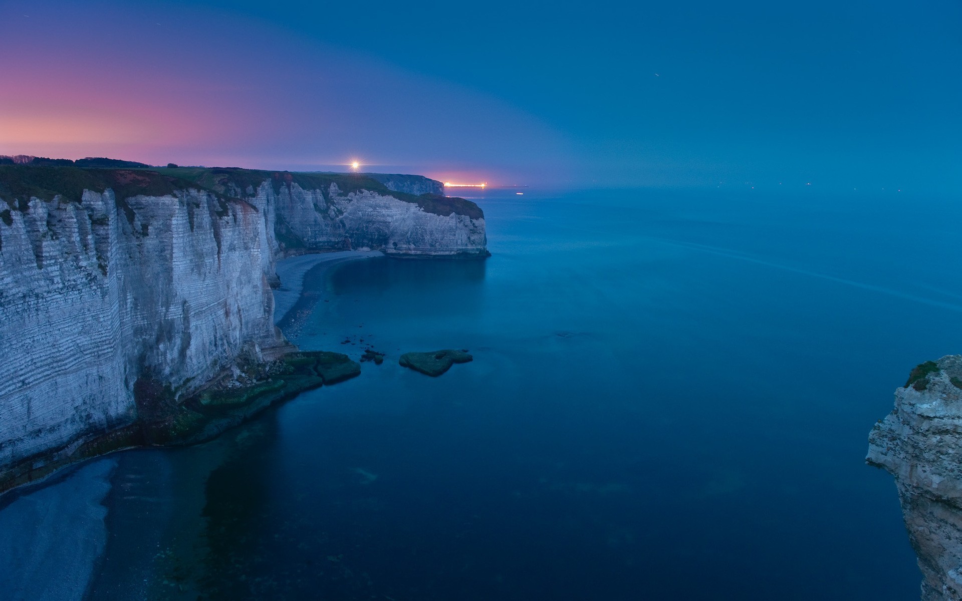 General 1920x1200 cliff beach sea lights blue coast evening nature landscape photography water night low light