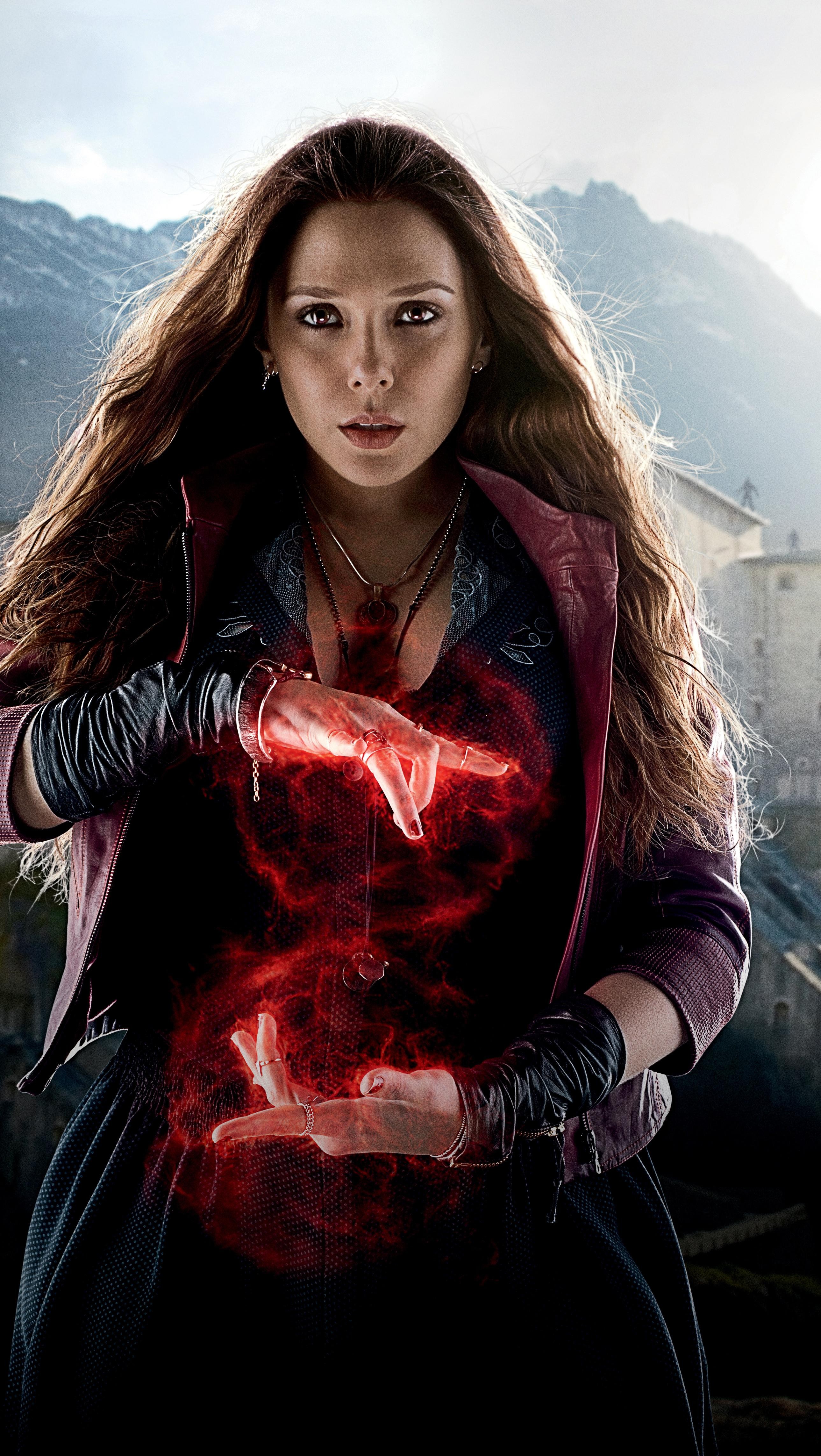 General 2578x4572 Avengers: Age of Ultron Scarlet Witch Elizabeth Olsen  movies actress women American women long hair brunette looking at viewer Marvel Cinematic Universe