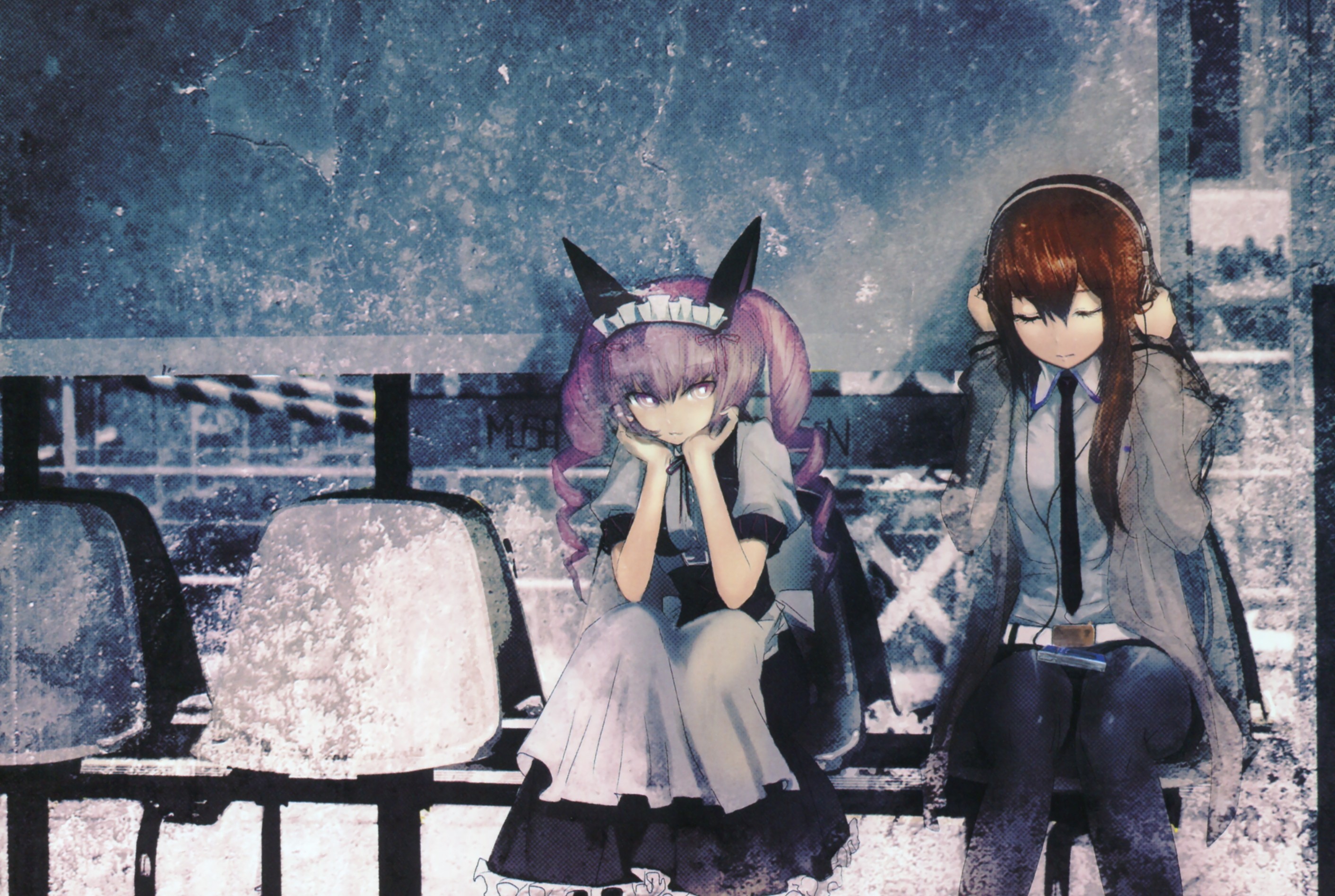 Anime 2824x1896 Steins;Gate anime girls Makise Kurisu anime two women sitting headphones