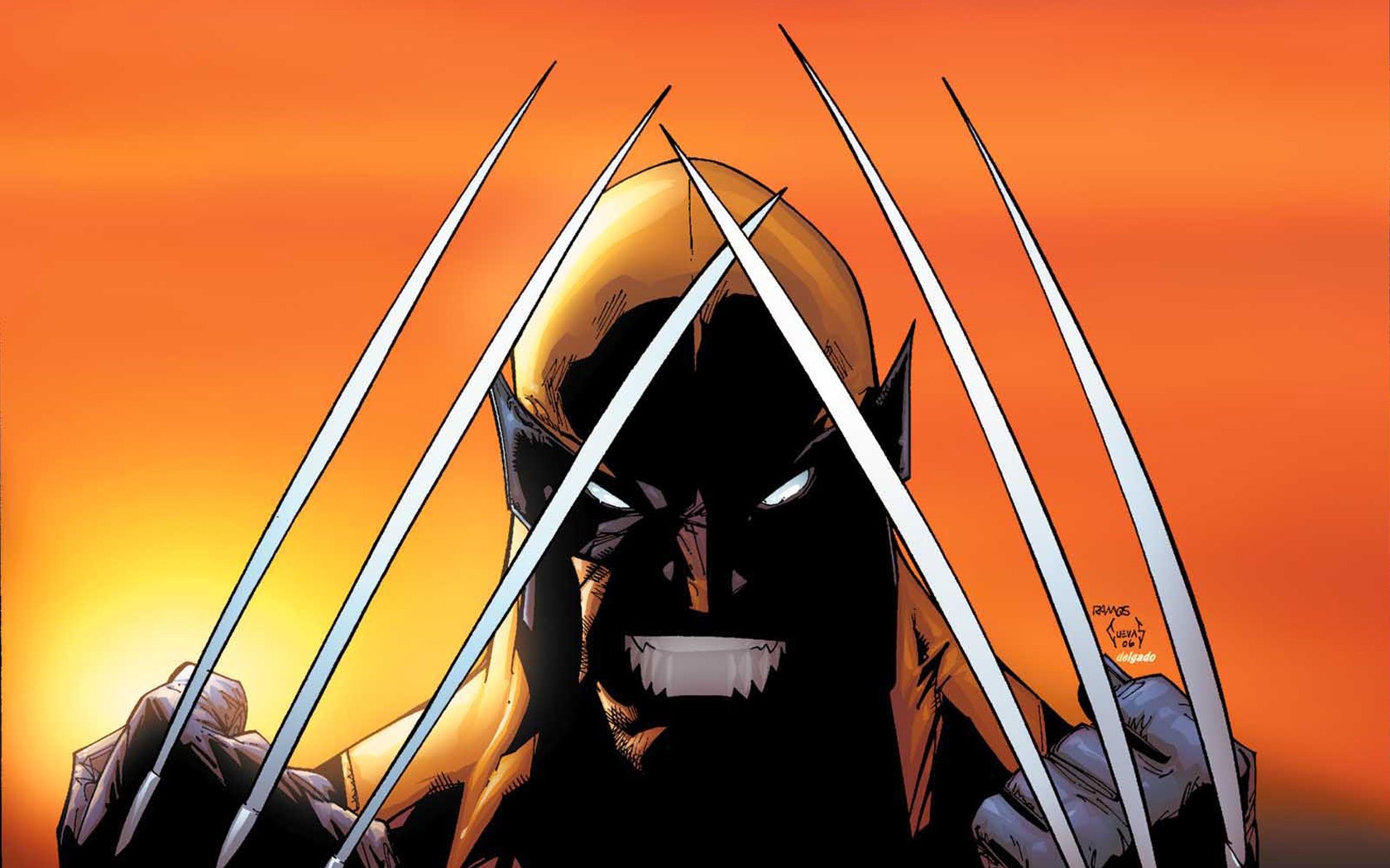 General 1680x1050 Wolverine Marvel Comics orange adamantium claws artwork comics X-Men Mutant comic art simple background digital art