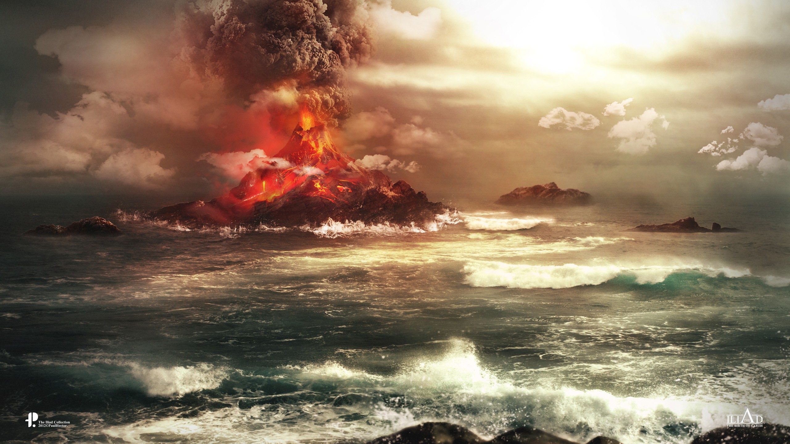 General 2560x1440 eruptions lava volcano sea nature artwork digital art sky volcanic eruption