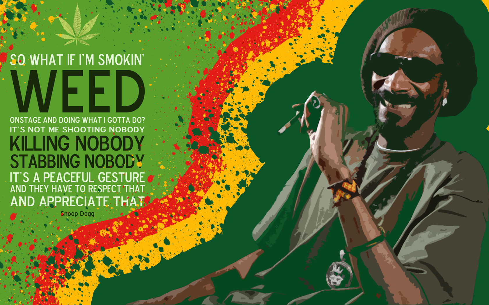 People 1680x1050 Snoop Dogg cannabis sunglasses green joint smiling quote peace musician relaxing men drugs