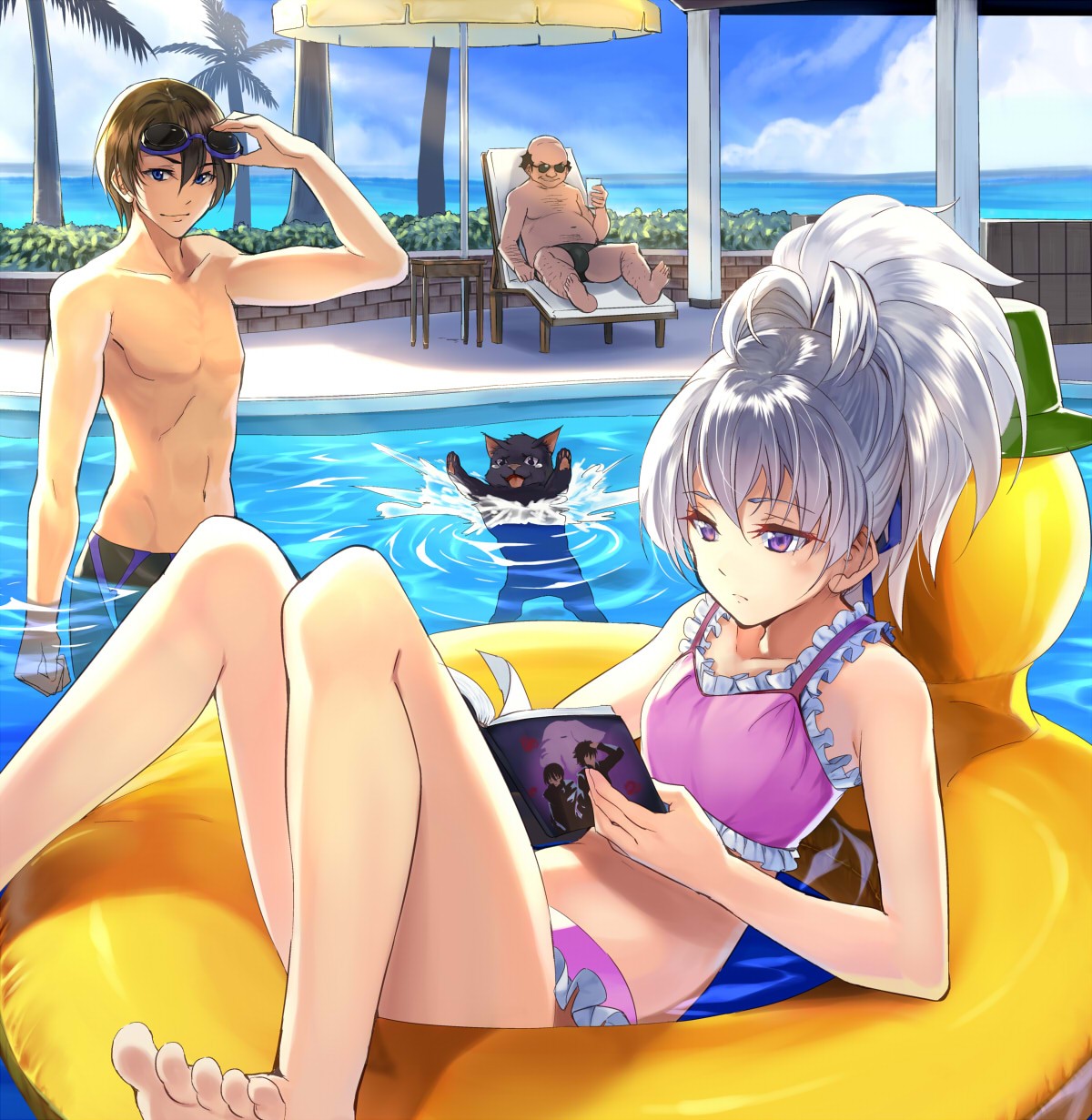 Anime 1200x1231 Yin Mao anime swimming pool Darker than Black anime girls anime boys