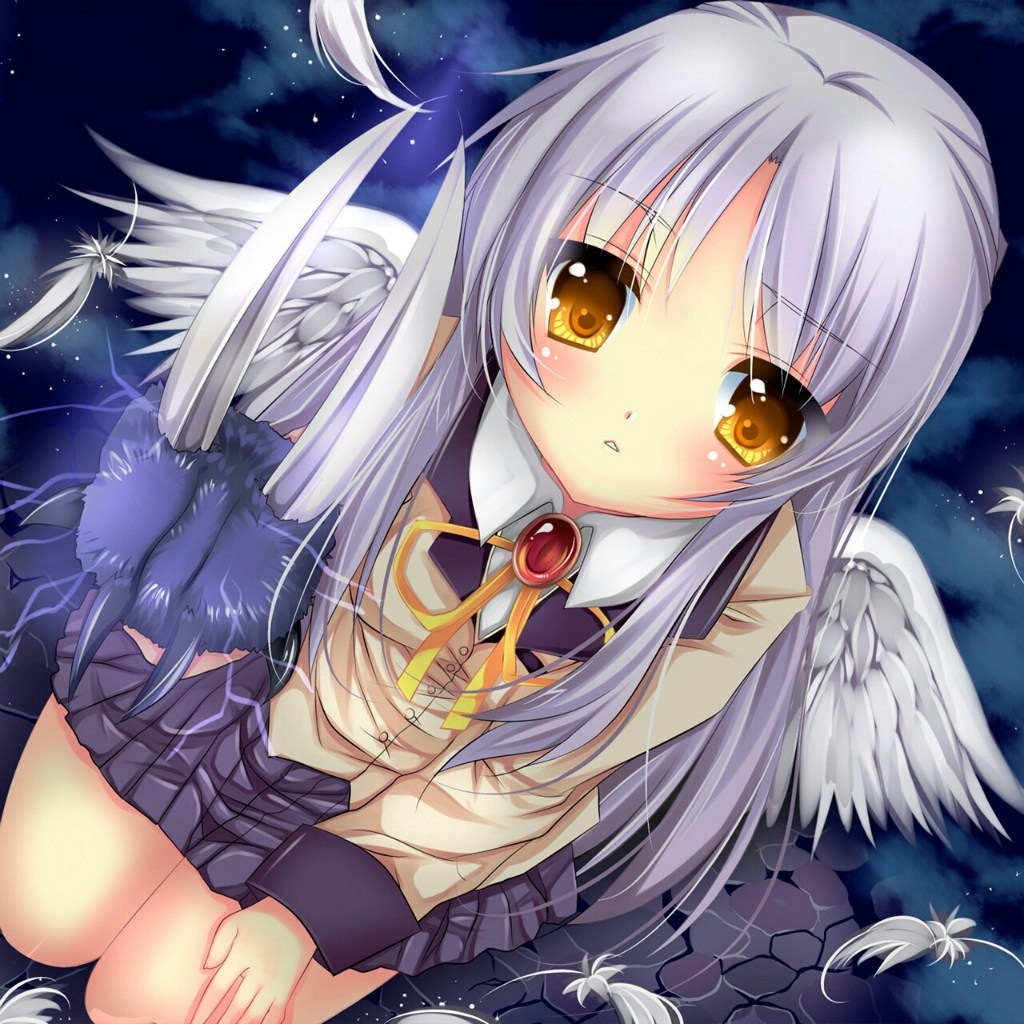 Anime 1024x1024 Tachibana Kanade anime girls anime wings miniskirt yellow eyes Angel Beats! fantasy art fantasy girl feathers