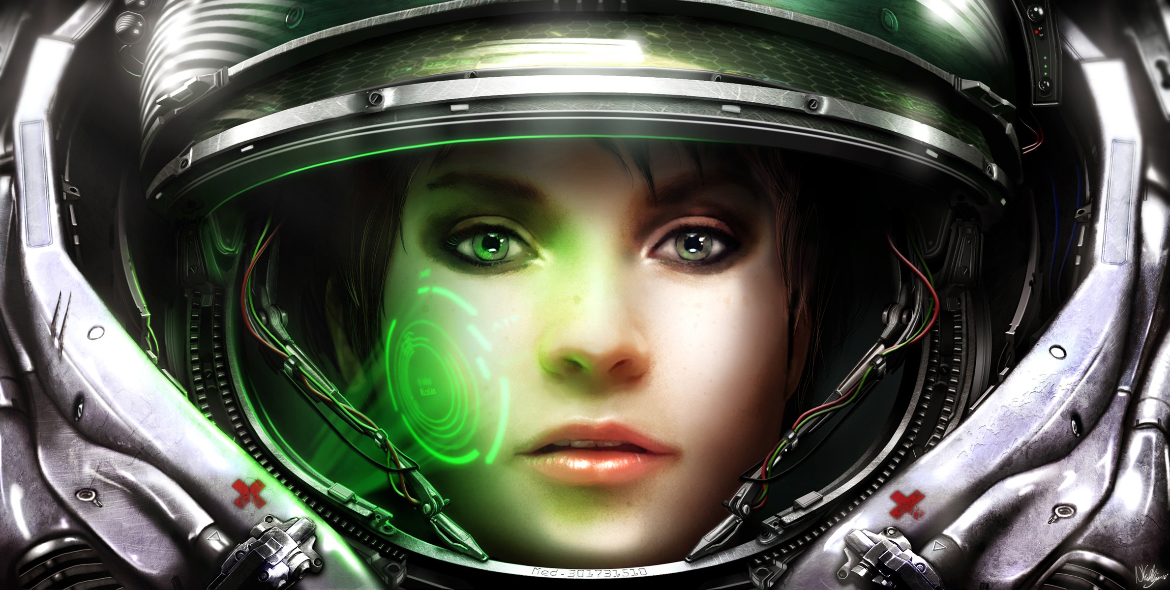 General 2379x1200 StarCraft Starcraft II medic PC gaming face women science fiction women science fiction digital art closeup