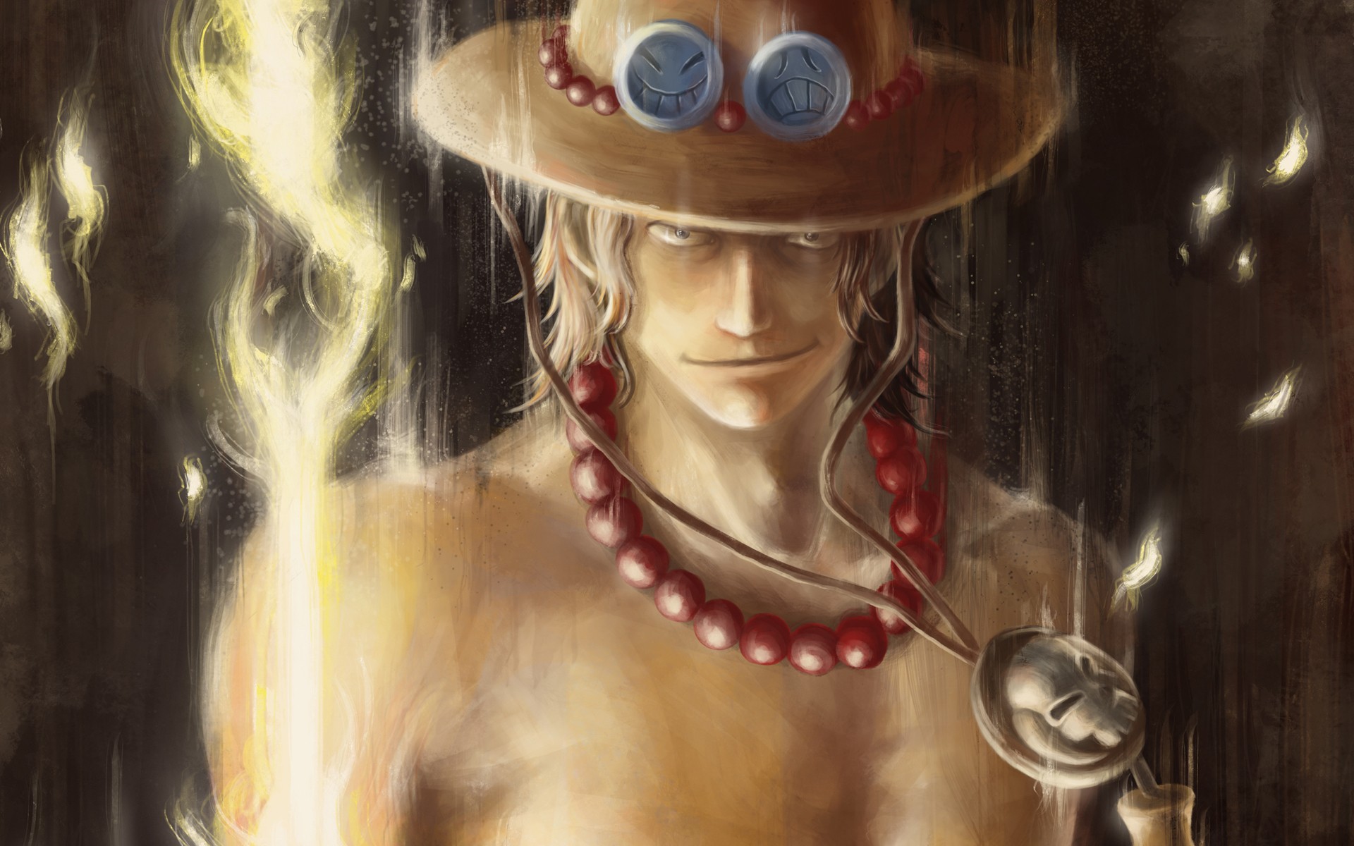 Anime 1920x1200 anime Portgas D. Ace One Piece anime boys hat smiling necklace looking at viewer
