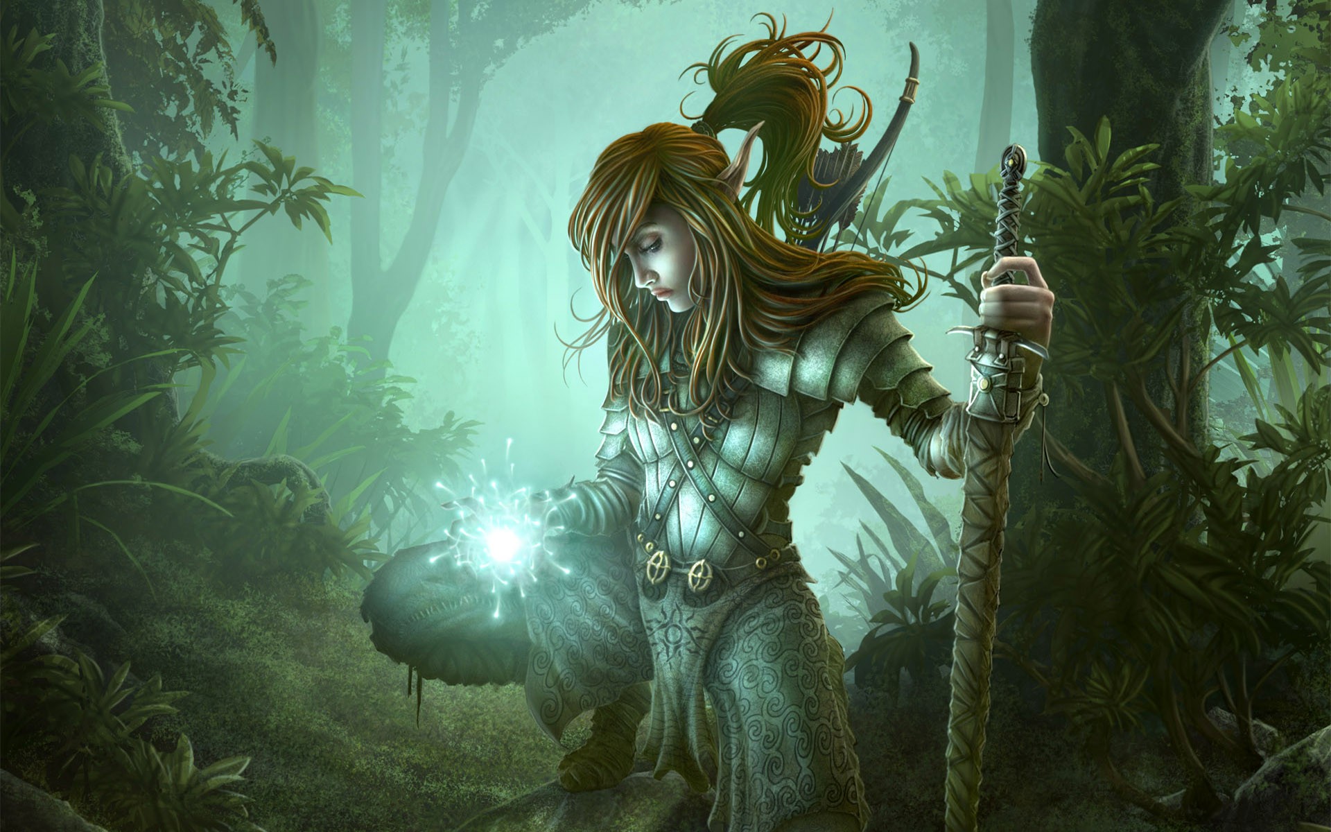 General 1920x1200 fantasy art artwork elves fantasy girl sword women with swords pointy ears long hair