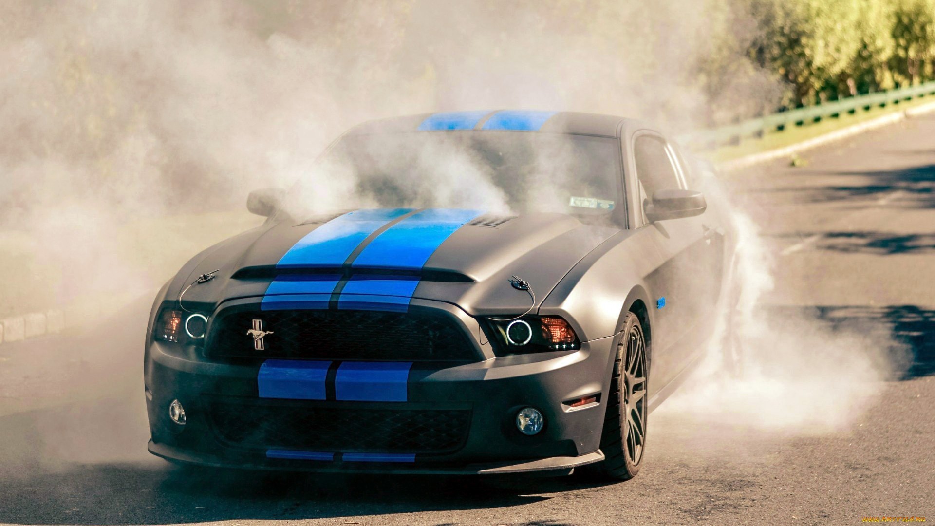 General 1920x1080 Ford Mustang Ford car vehicle black cars racing stripes smoke Ford Mustang S-197 II muscle cars American cars