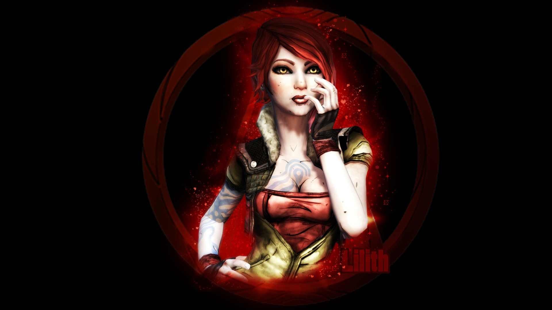 General 1920x1080 Borderlands 2 vault hunters video games Lilith (Borderlands) Gearbox Software video game girls science fiction women PC gaming redhead women yellow eyes boobs cleavage red lipstick video game art simple background black background