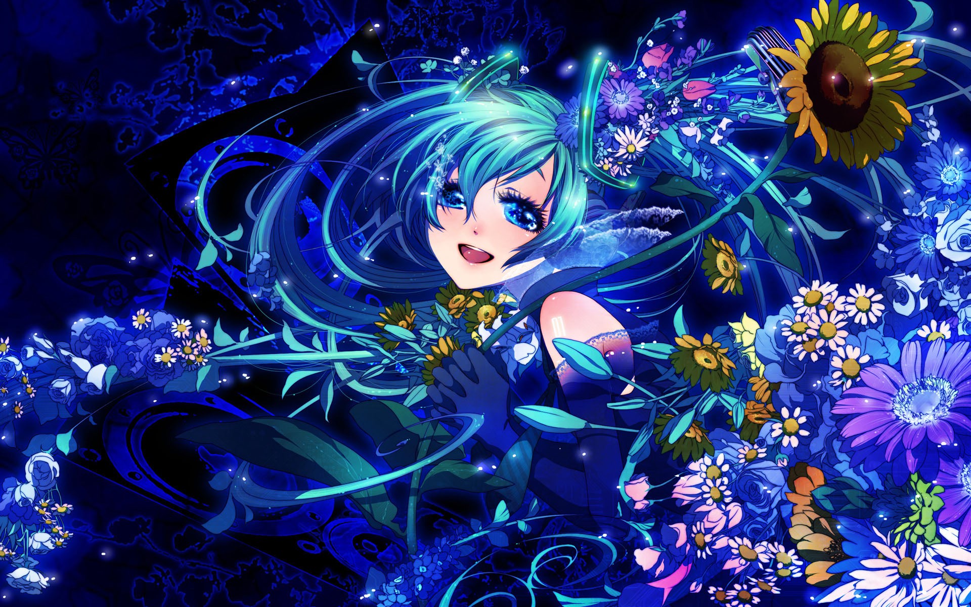 Anime 1920x1200 Hatsune Miku colorful Vocaloid flowers anime girls blue hair anime