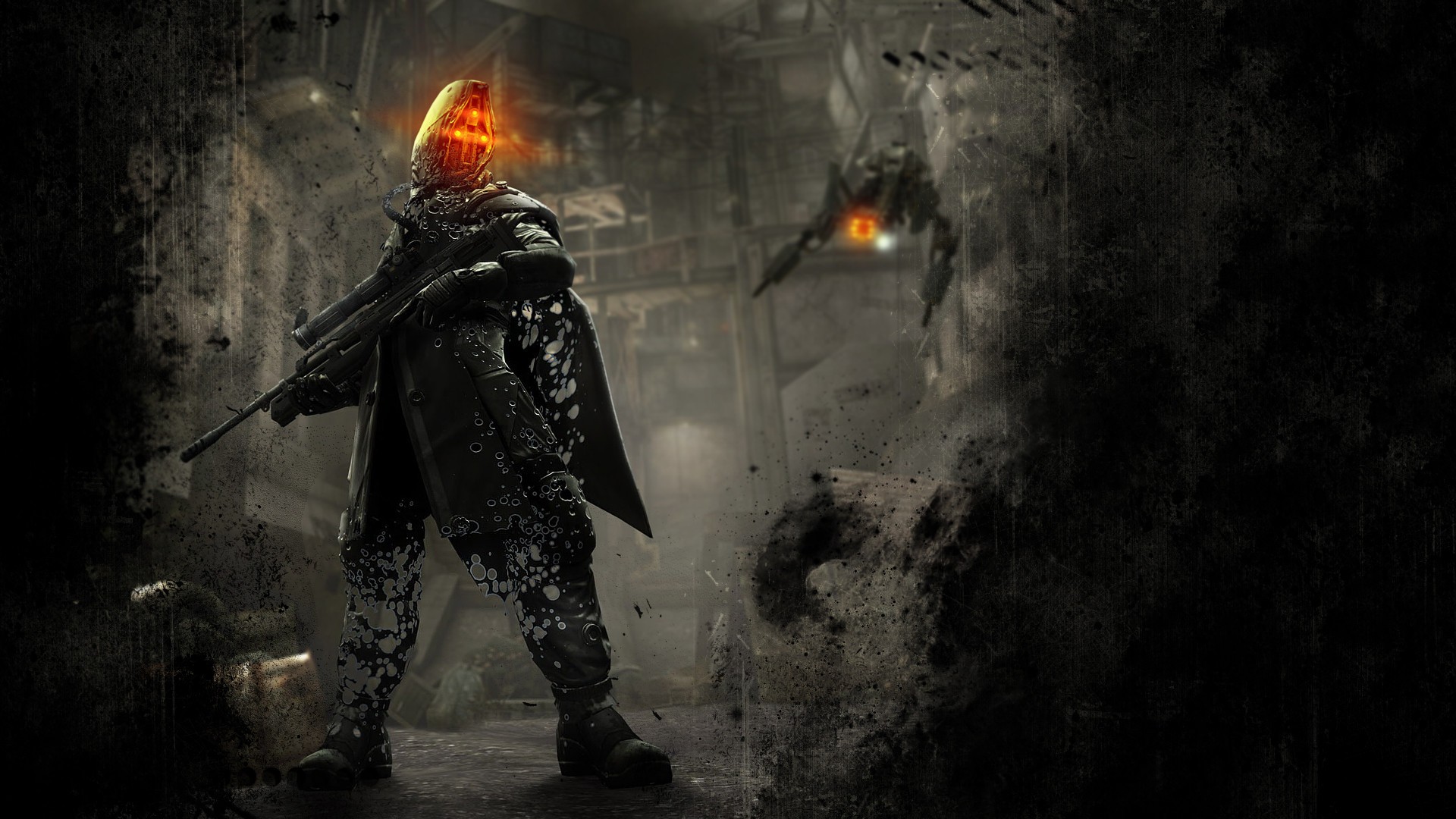 General 1920x1080 video games Killzone grunge science fiction video game art glowing eyes digital art weapon
