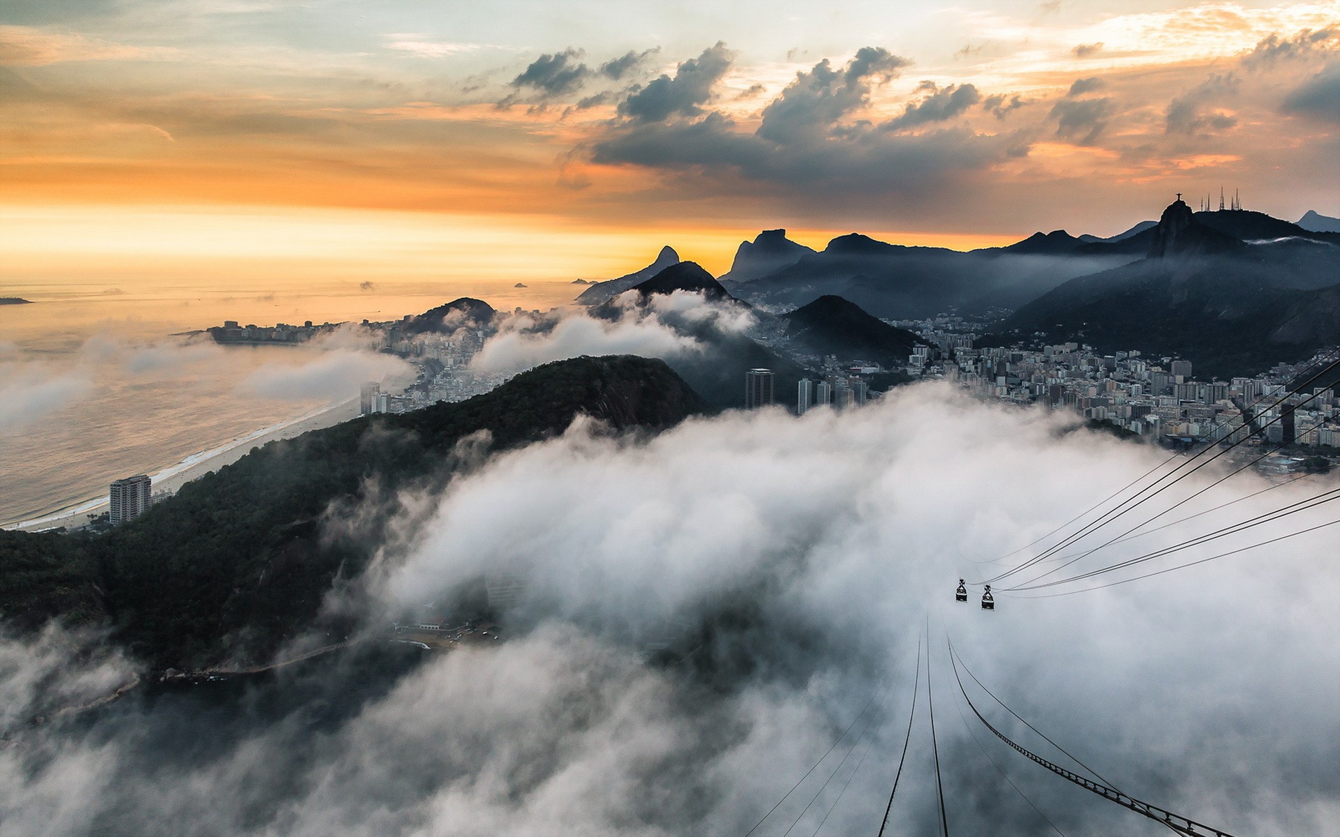 General 1920x1200 cityscape mist Rio de Janeiro building sea landscape Brazil Sugarloaf Mountain cable car