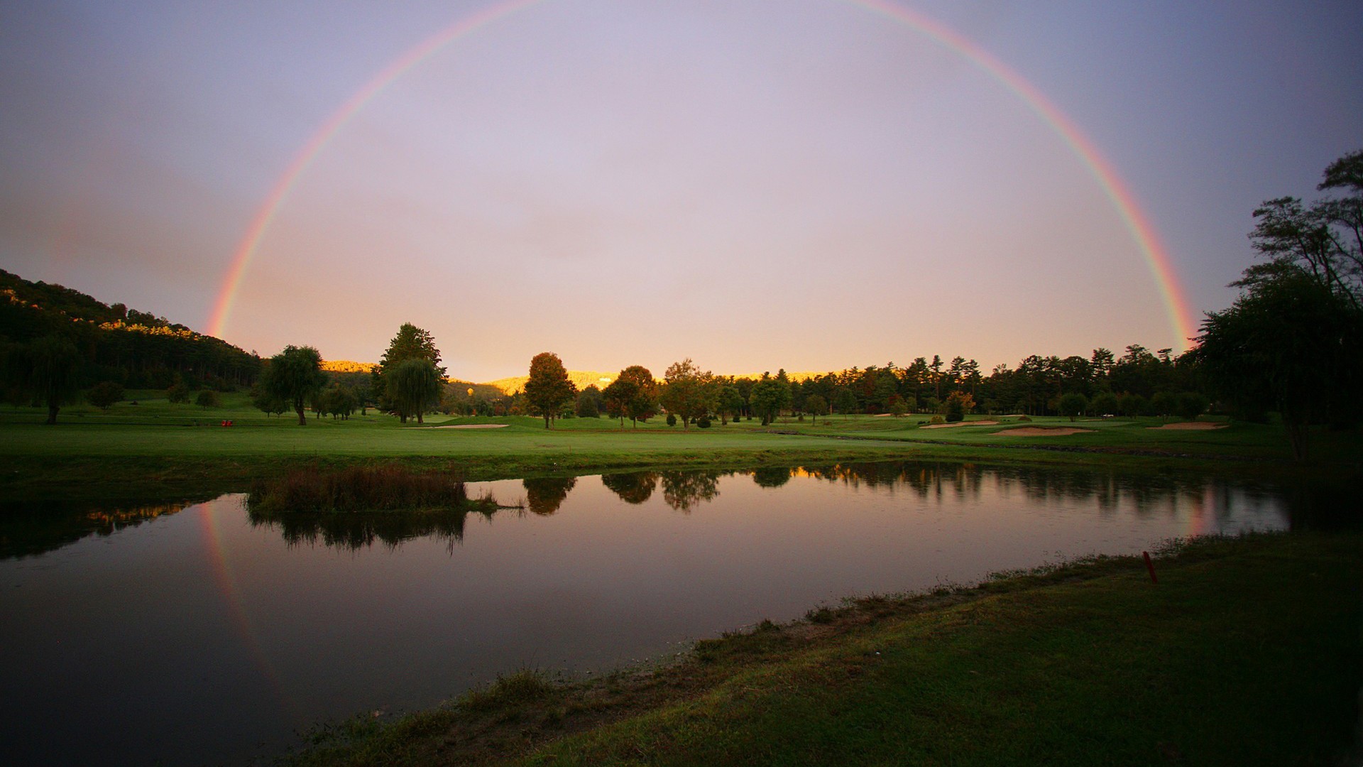General 1920x1080 landscape rainbows pond golf course reflection sky water