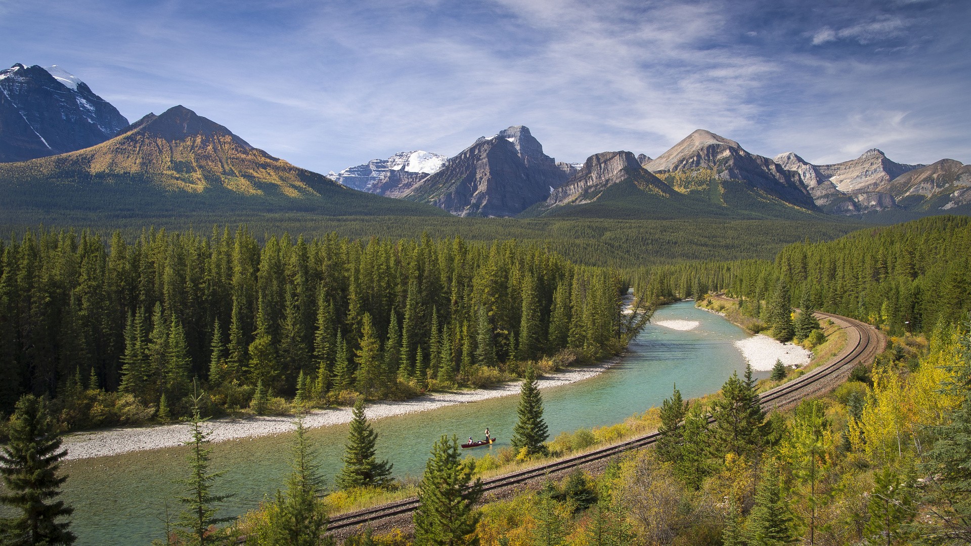 General 1920x1080 Canada river railway mountains forest landscape nature