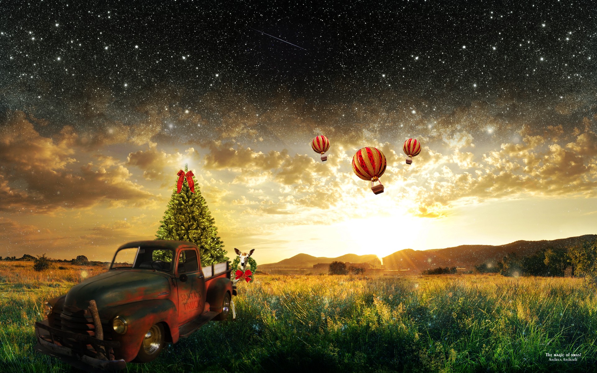 General 1920x1200 artwork car vehicle digital art hot air balloons sky sunlight field landscape