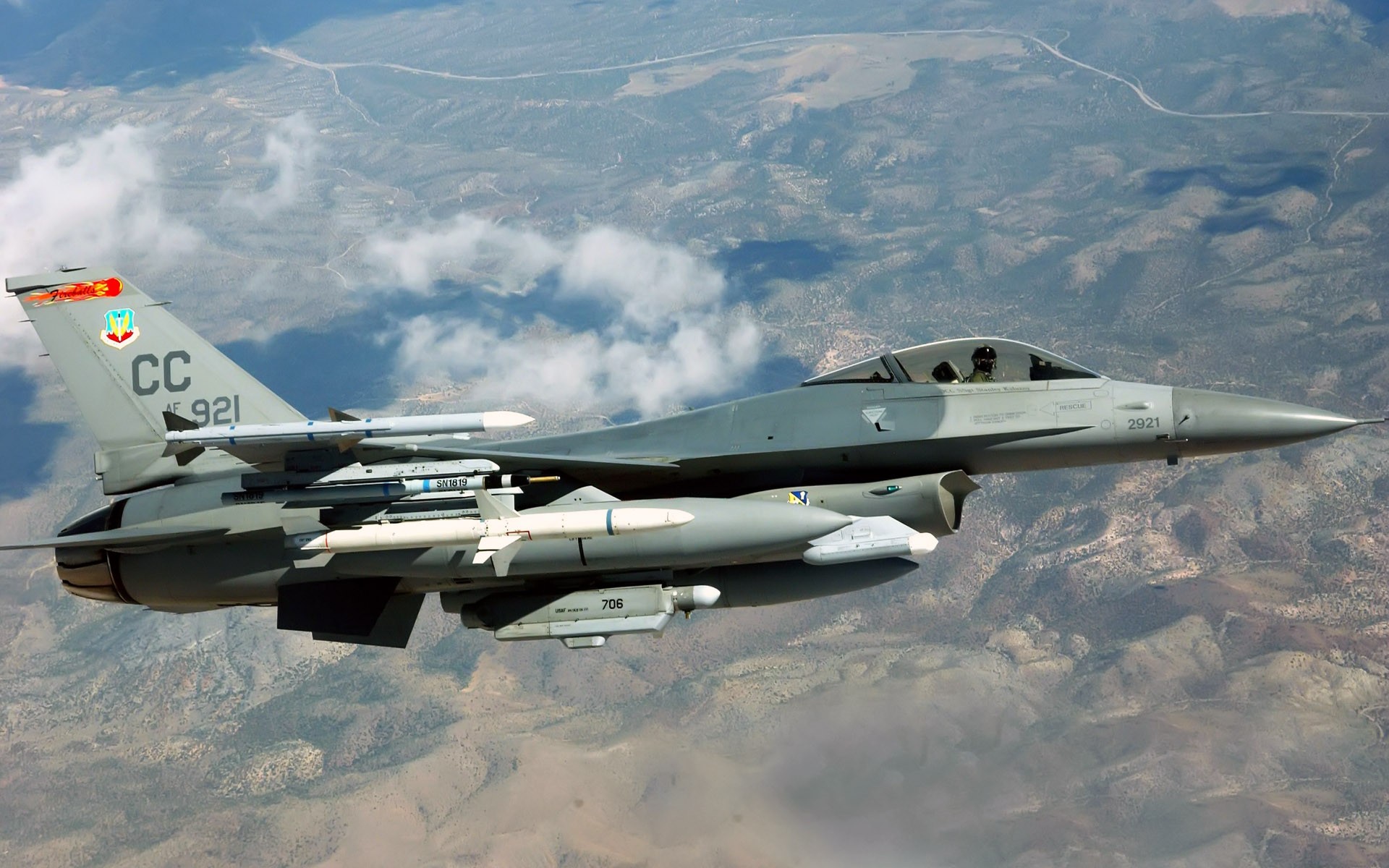 General 1920x1200 General Dynamics F-16 Fighting Falcon military aircraft aircraft vehicle military vehicle US Air Force jet fighter American aircraft pilot General Dynamics sky landscape clouds missiles