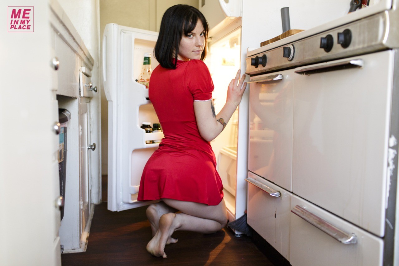 People 1280x854 women looking at viewer red dress kitchen barefoot kneeling Me in My Place fridge women indoors dress model ass looking over shoulder Sarah McCune