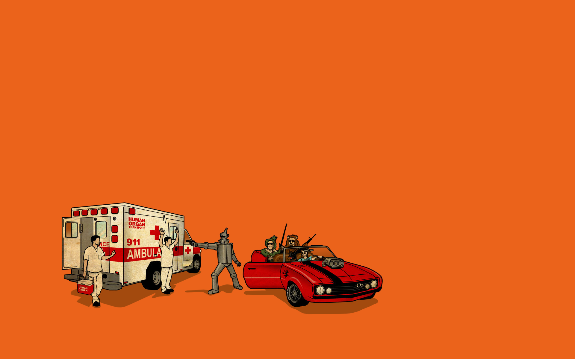 General 1920x1200 The Wizard of Oz minimalism humor car vehicle numbers orange background simple background ambulances medicine sports car