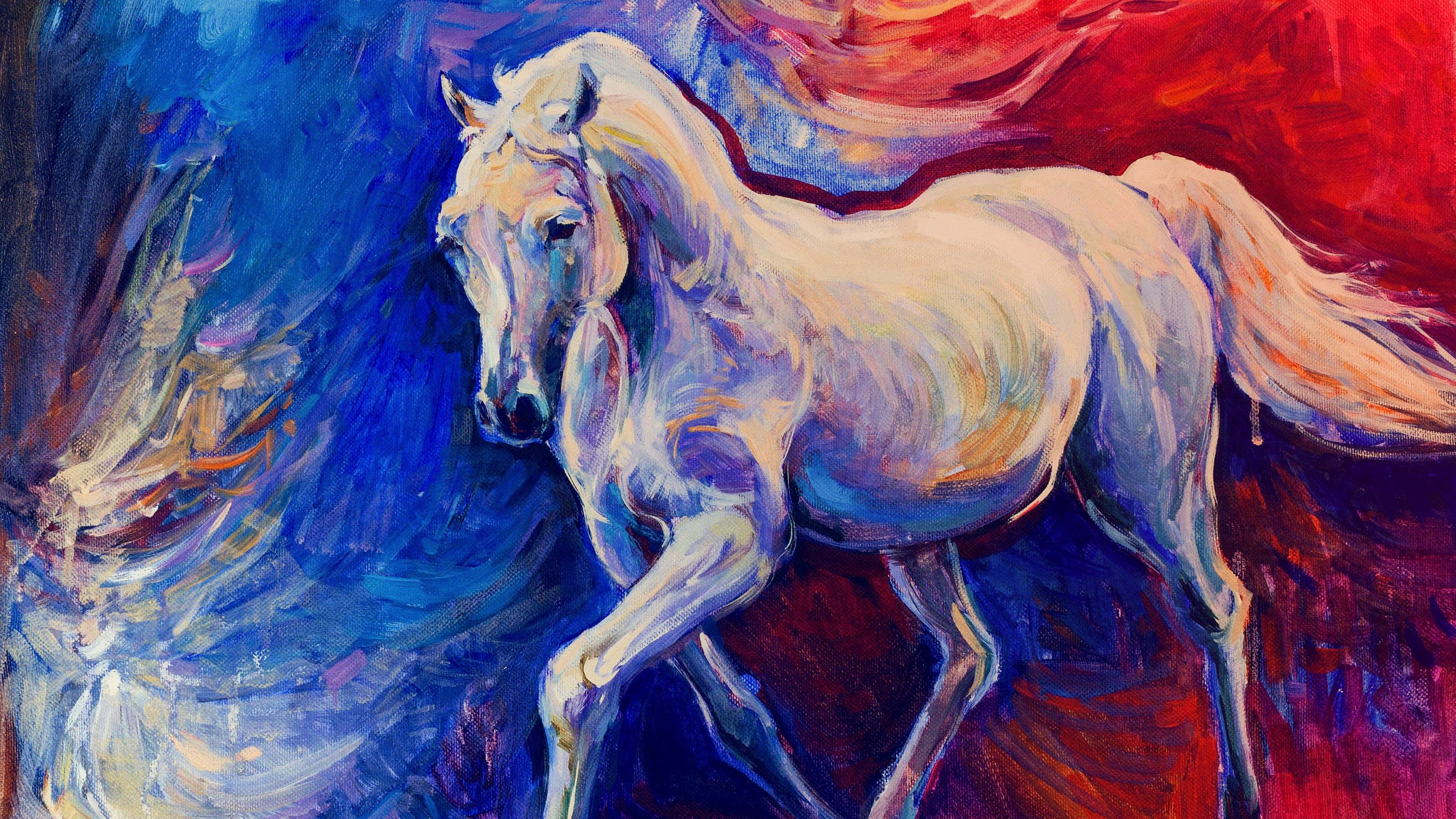 General 3500x1969 painting animals colorful horse mammals artwork blue red digital art