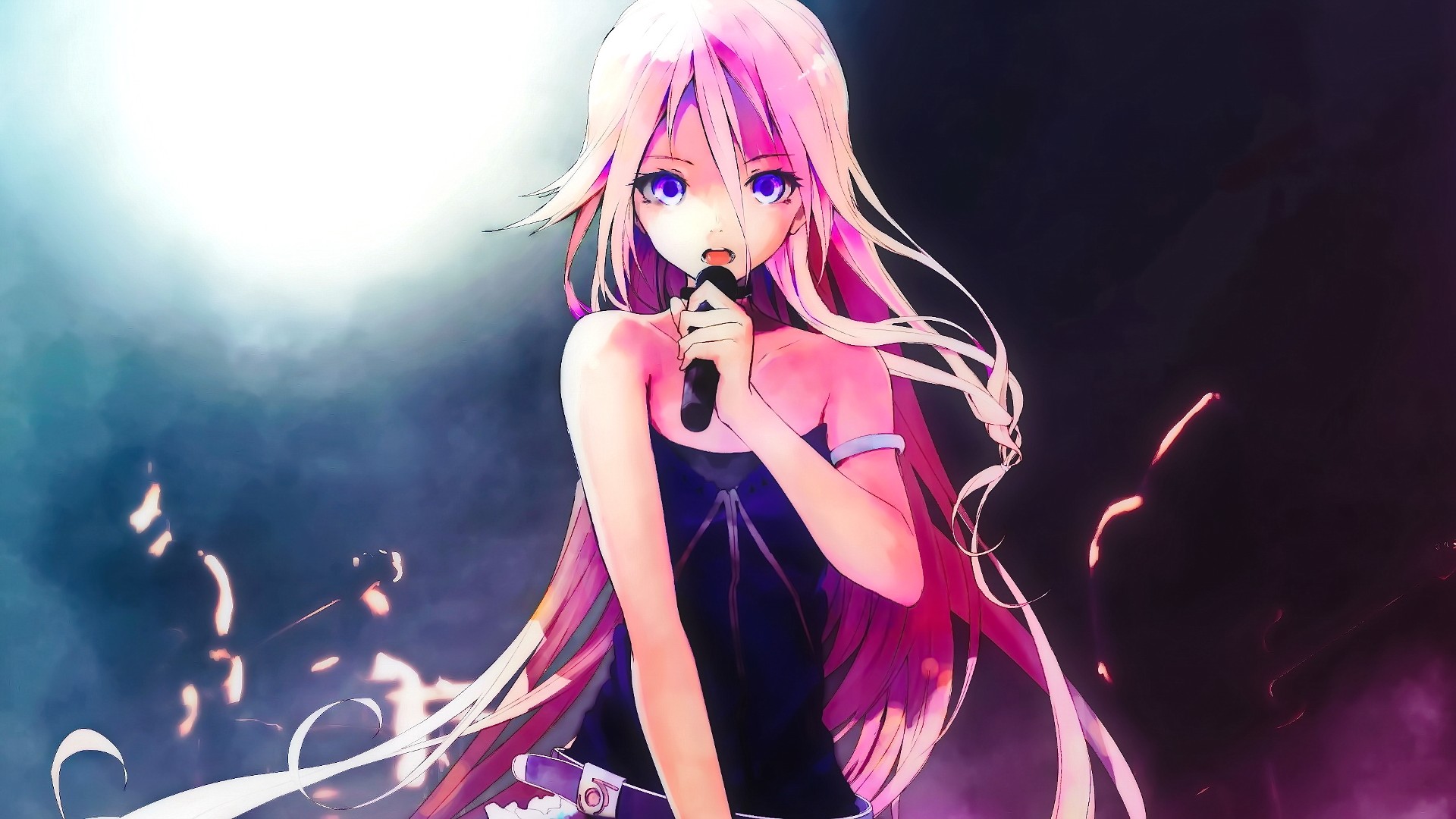 Anime 1920x1080 anime girls Vocaloid IA (Vocaloid) anime microphone pink hair long hair music singing women