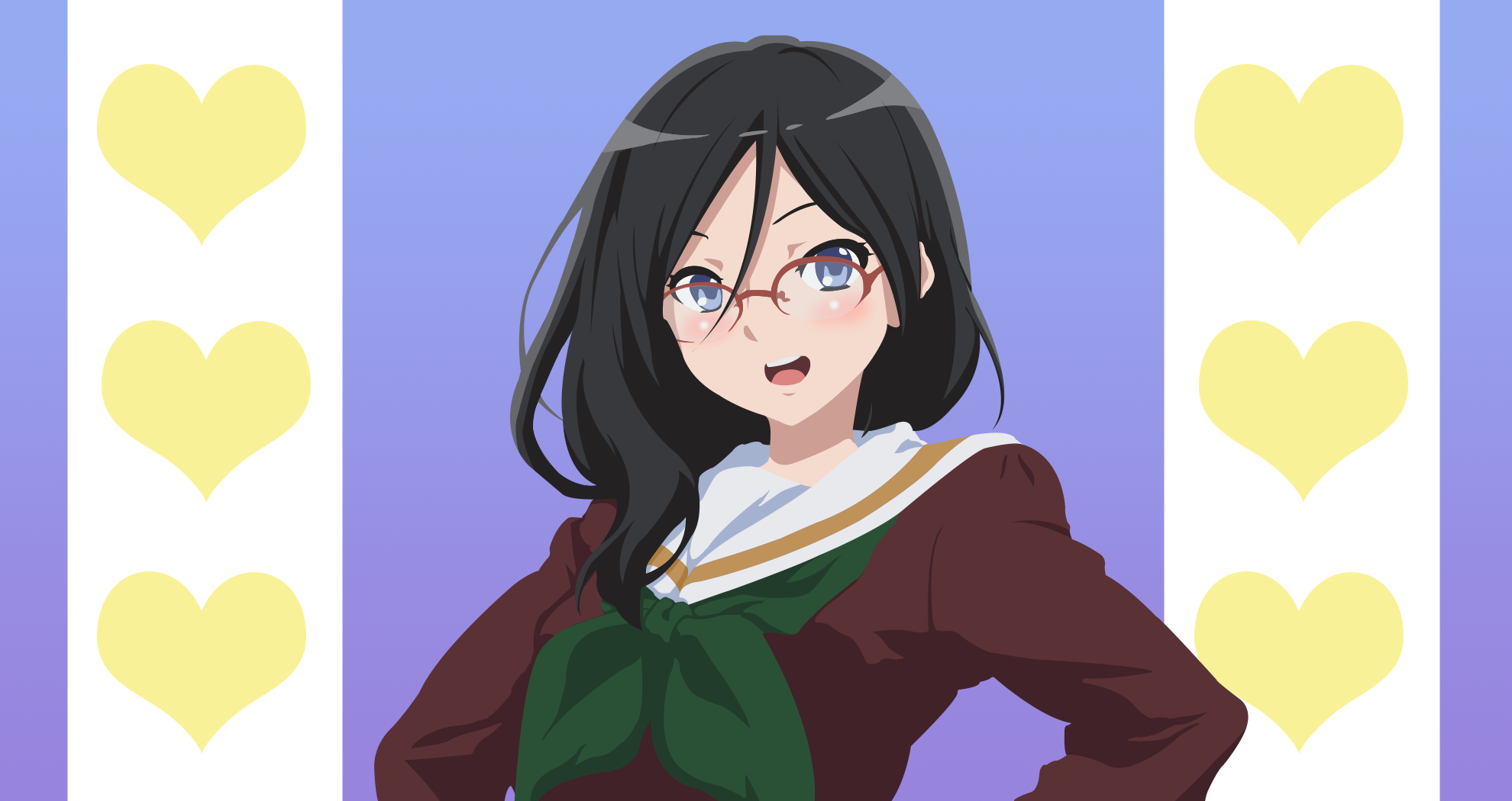 Anime 1980x1050 manga anime girls glasses women with glasses black hair blue eyes open mouth anime looking at viewer heart (design)