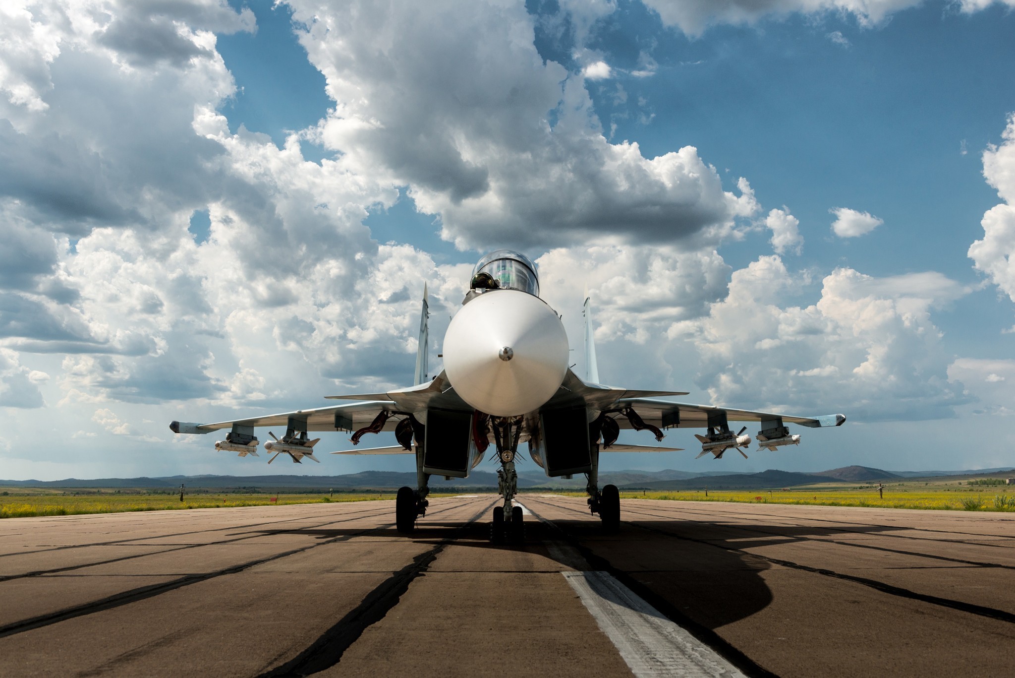 General 2048x1367 Sukhoi Su-30 aircraft clouds vehicle military military aircraft military vehicle frontal view jet fighter Sukhoi