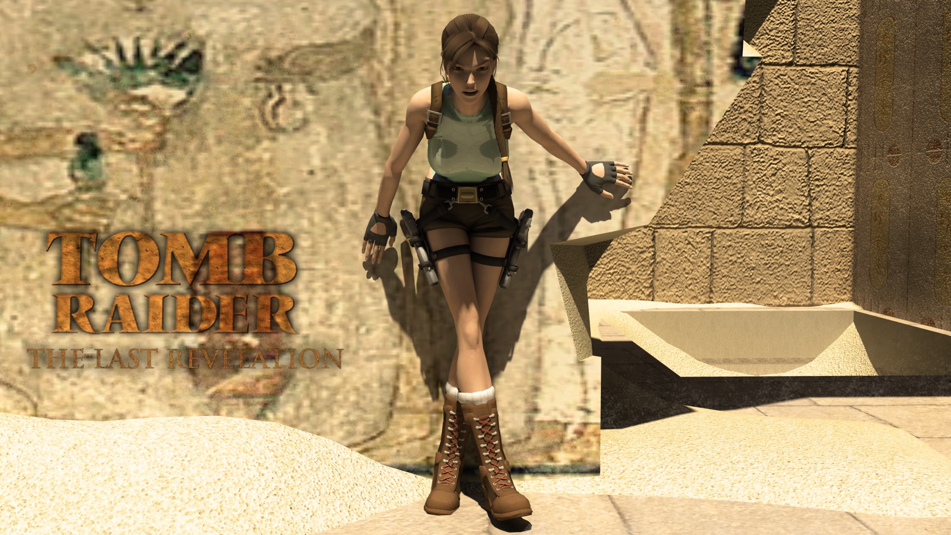 General 1920x1080 women Tomb Raider IV: The Last Revelation video games video game art video game girls video game characters PC gaming legs crossed boots brunette girls with guns Lara Croft (Tomb Raider)