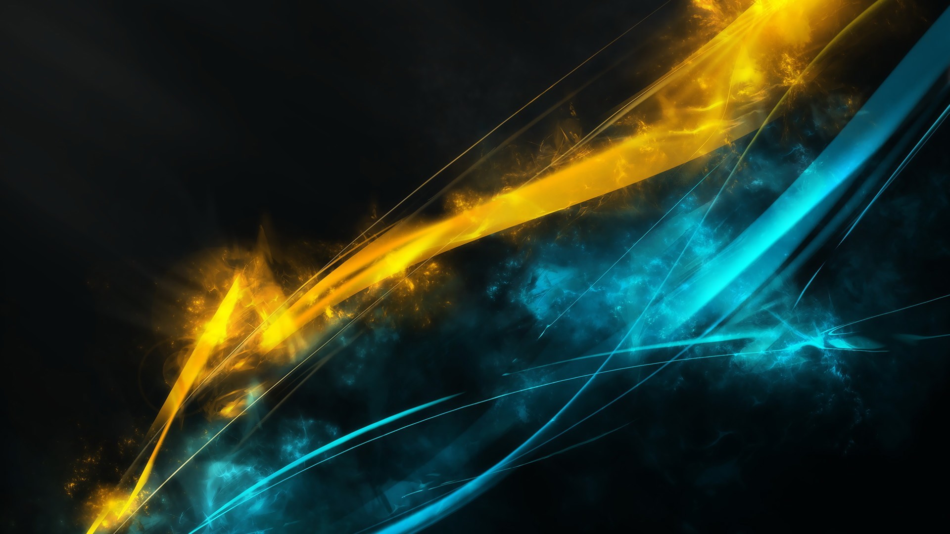General 1920x1080 digital art abstract shapes lines black background blue yellow cyan black