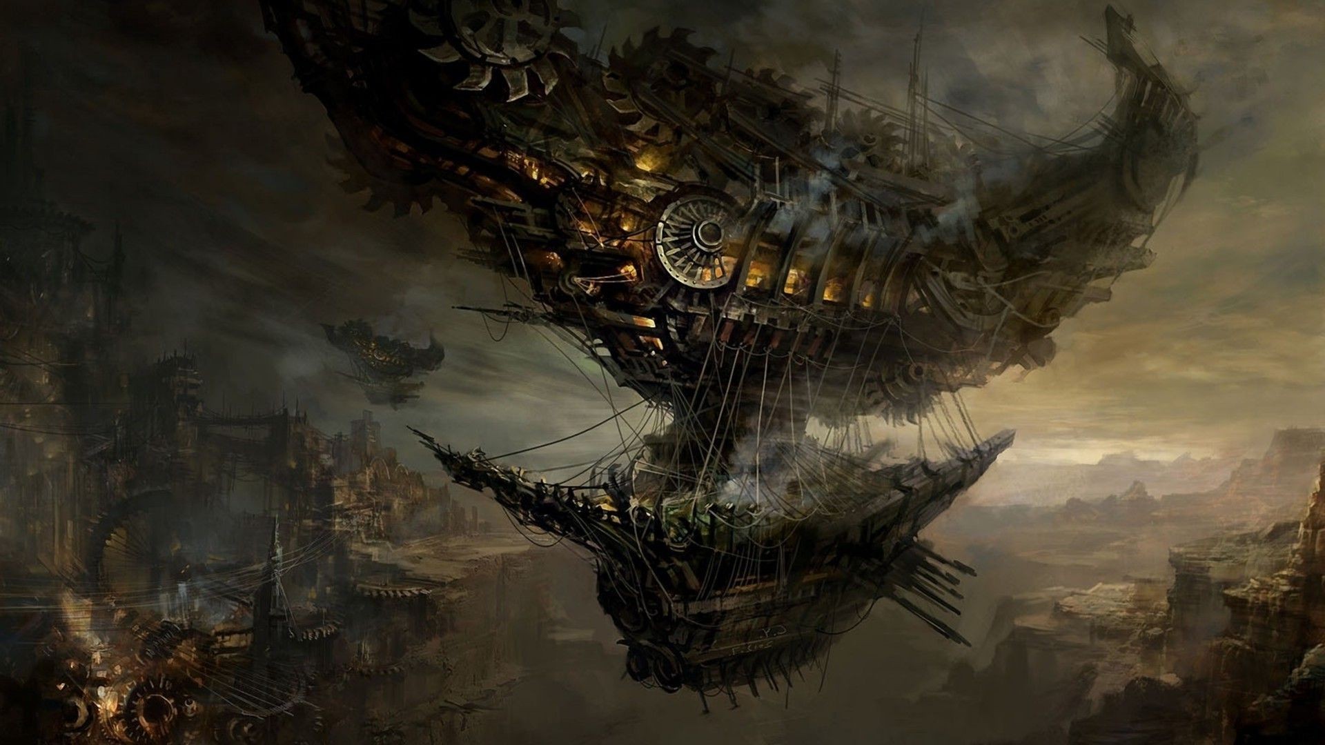 General 1920x1080 fantasy art dark fantasy artwork airships fantasy city vehicle