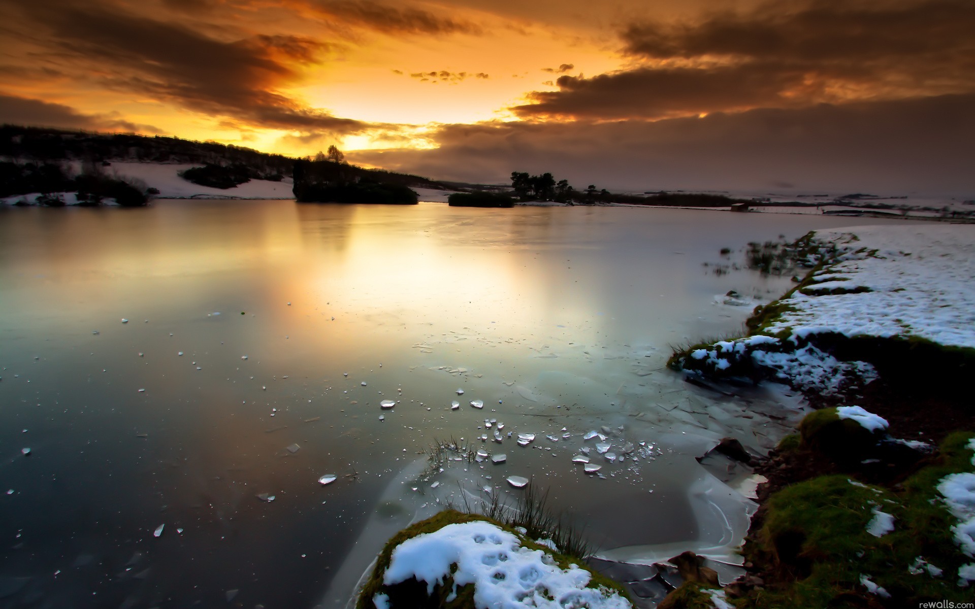 General 1920x1200 nature sunset ice lake sunlight winter sky clouds