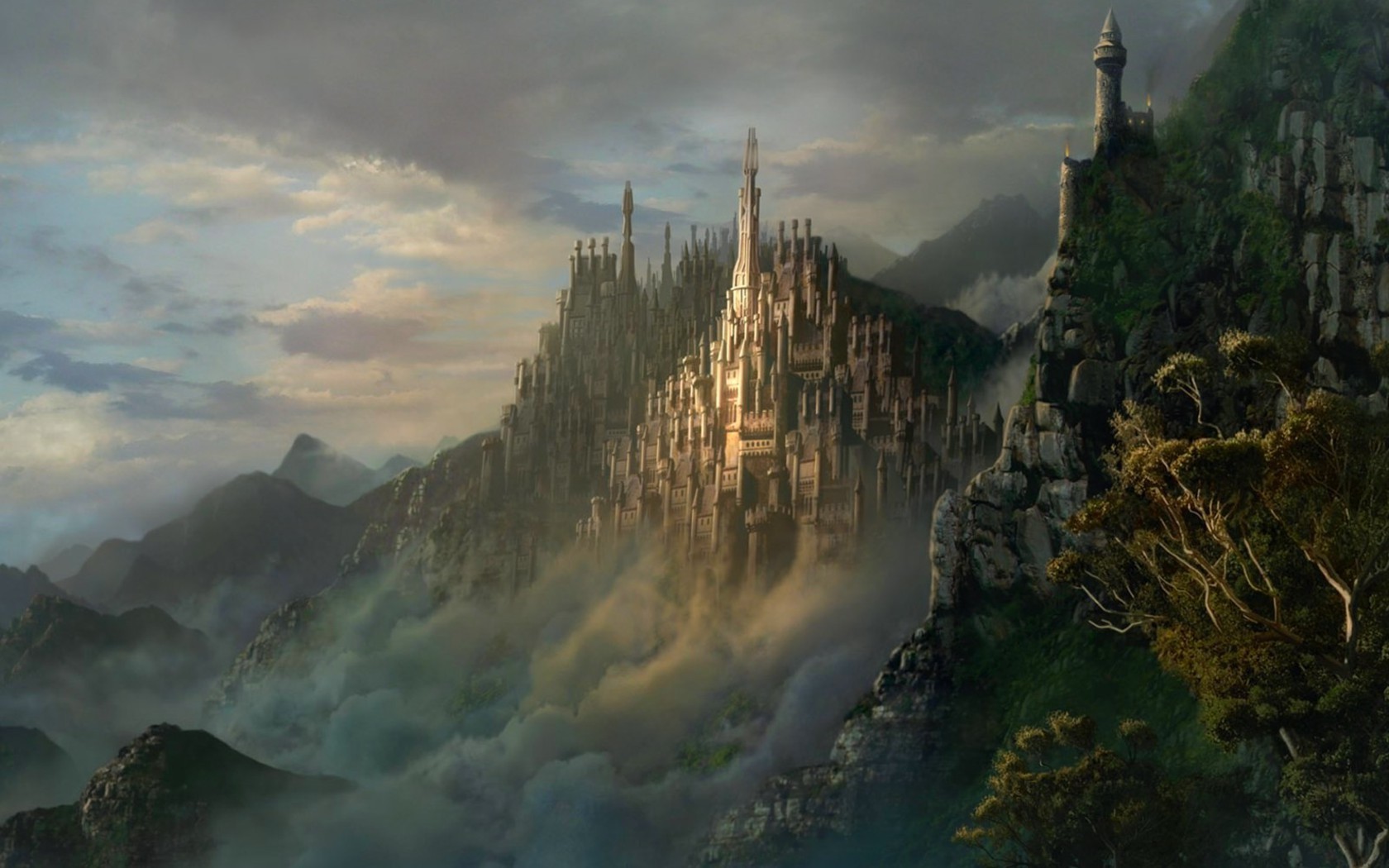 General 1680x1050 artwork fantasy art fantasy city mountains landscape