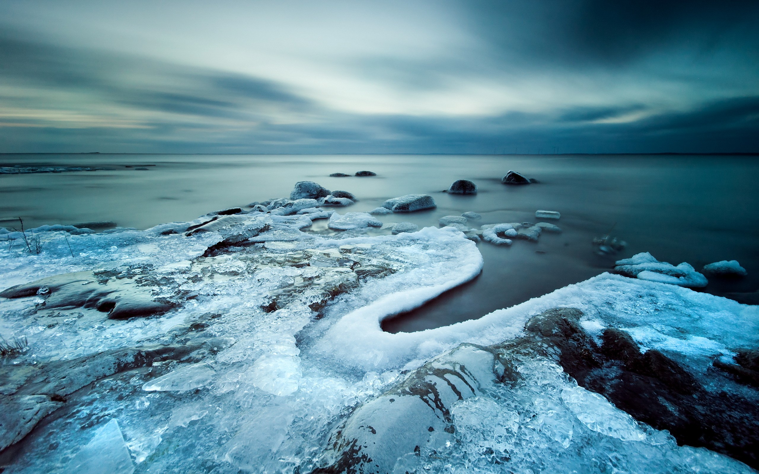 General 2560x1600 coast landscape nature ice snow water long exposure rocks clouds overcast