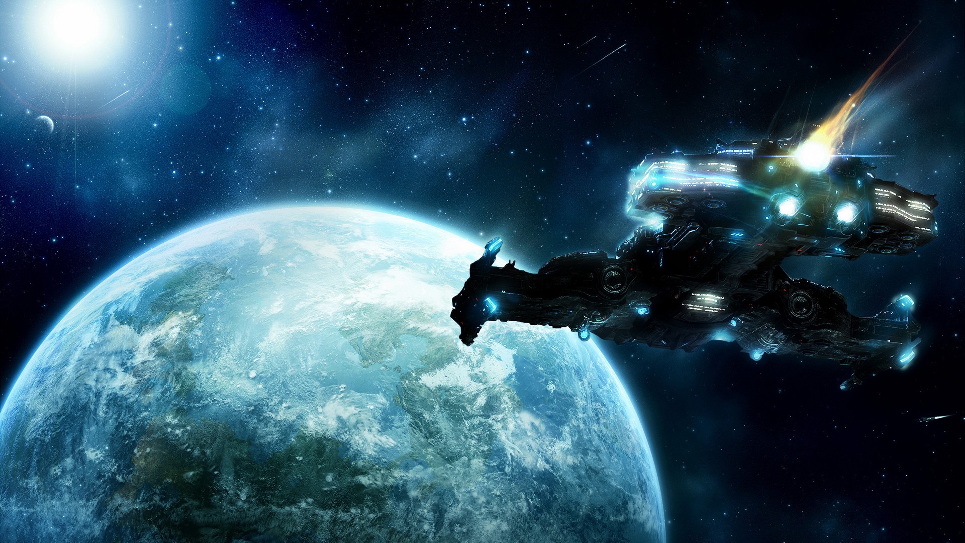 General 1920x1080 digital art spaceship planet Starcraft II PC gaming video game art science fiction Blizzard Entertainment vehicle