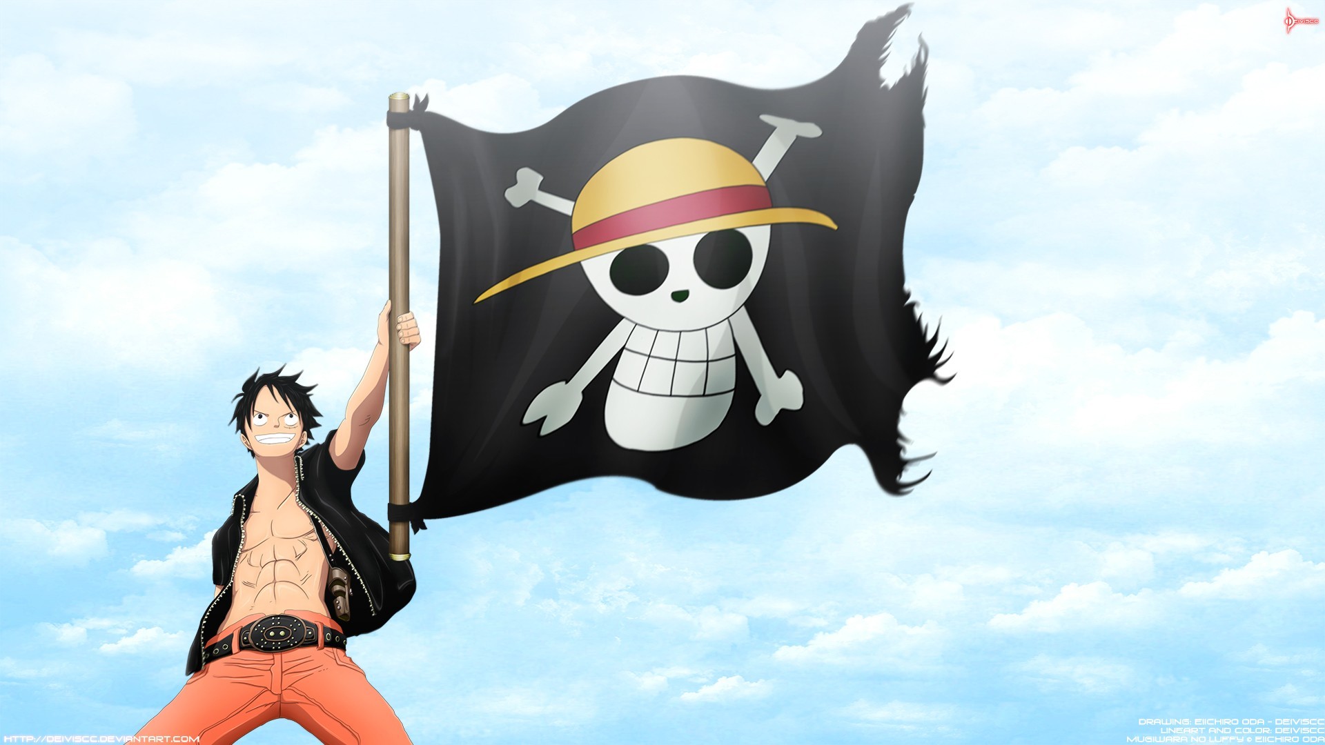 Anime 1920x1080 One Piece Monkey D. Luffy Straw Hat Pirates Jolly Roger Pirate Flag