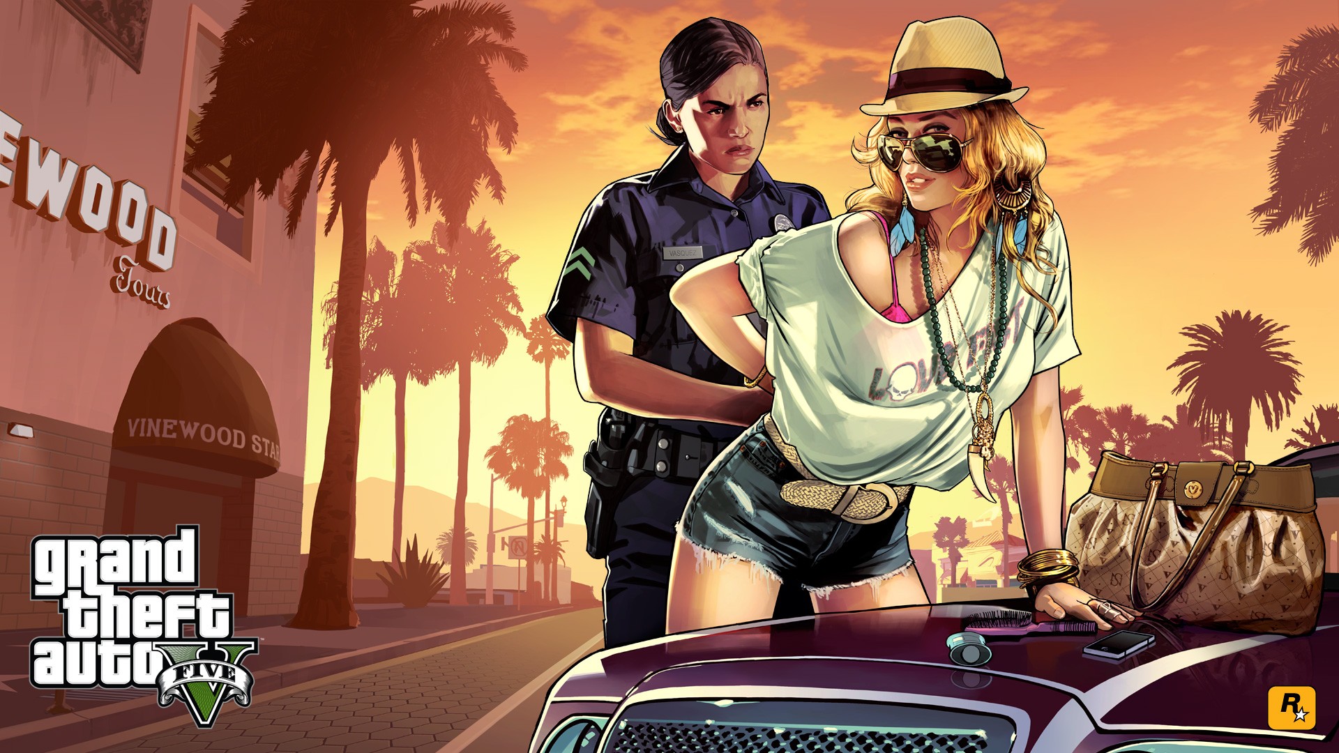 General 1920x1080 Grand Theft Auto V Rockstar Games video games police women hat video game art video game girls women with shades two women PC gaming