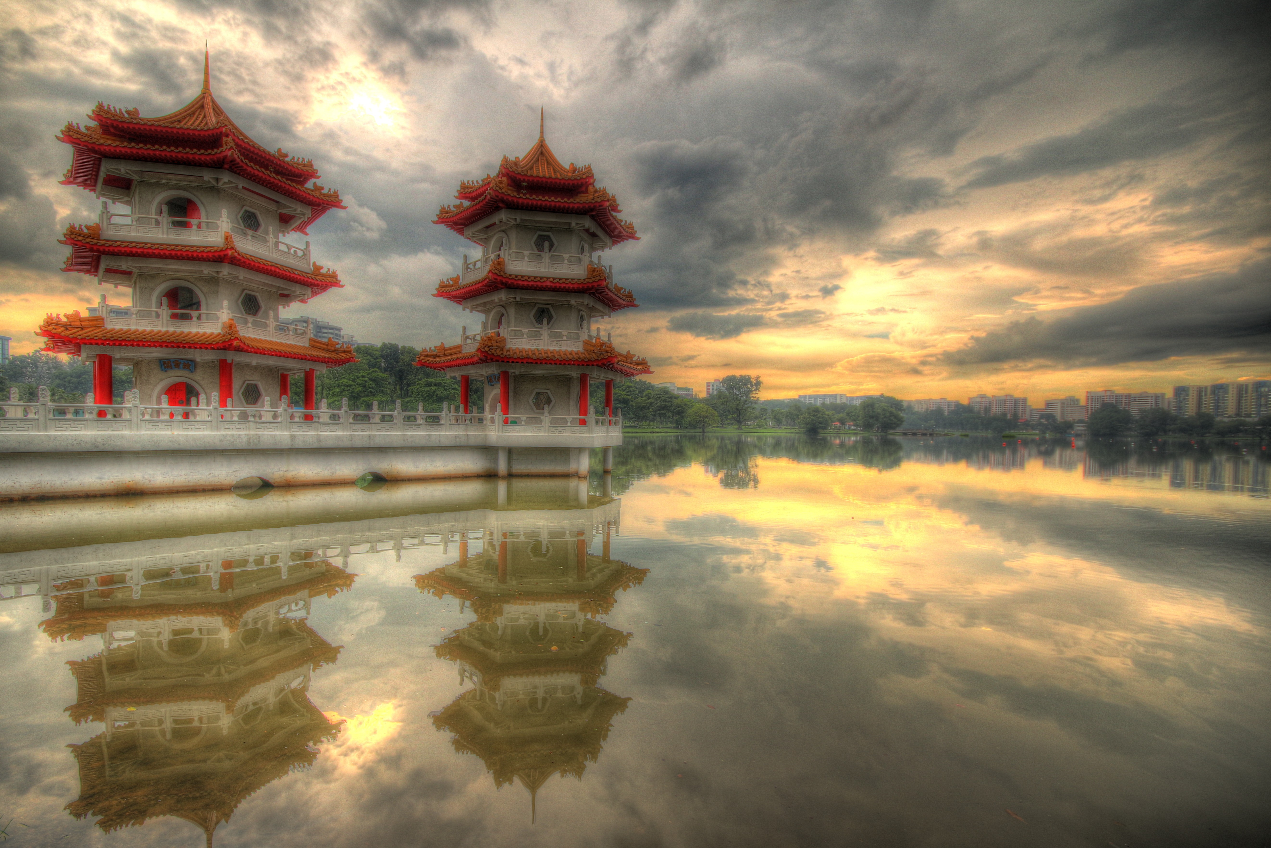 General 5289x3530 HDR temple lake building reflection sky clouds sunlight