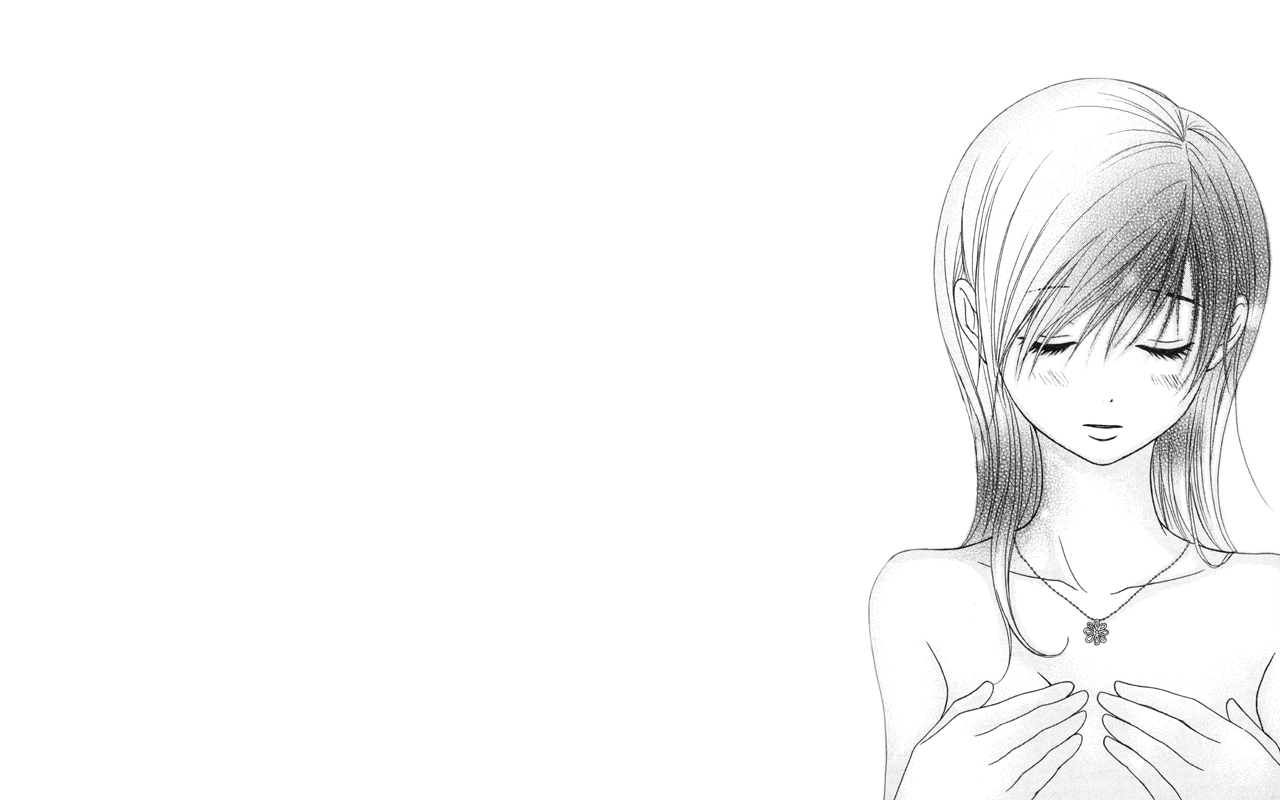 General 1280x800 anime girls necklace hands on boobs anime women simple background white background monochrome