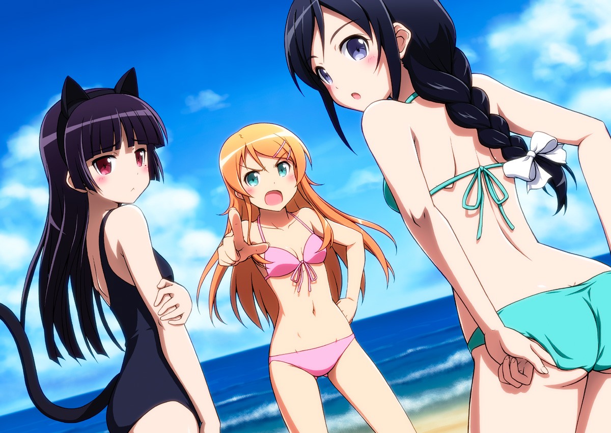 Anime 1200x850 Kousaka Kirino Ore no Imouto ga Konnani Kawaii Wake ga Nai Aragaki Ayase Gokou Ruri anime girls women on beach anime