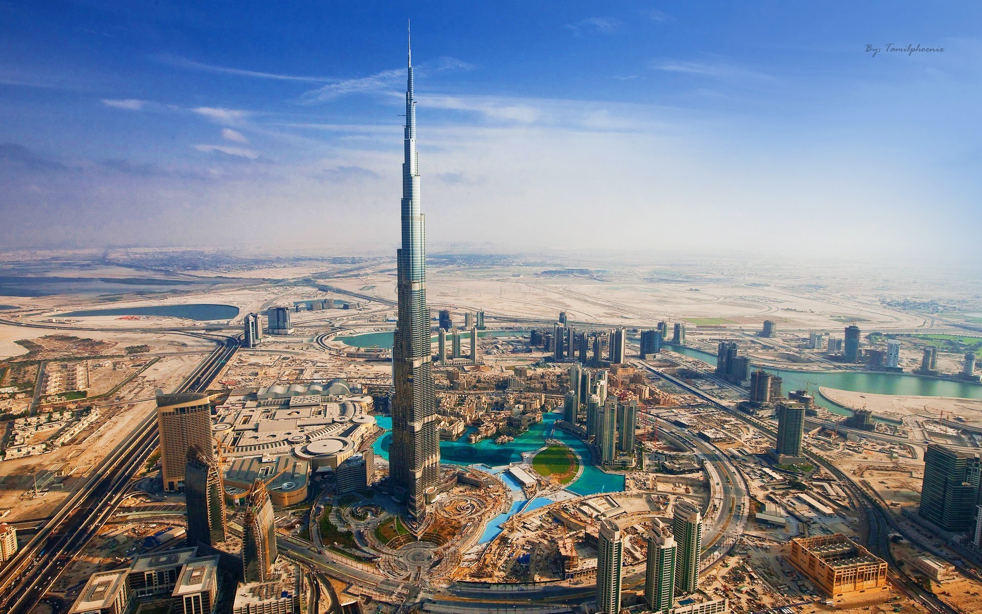 General 1920x1200 Dubai city cityscape skyscraper aerial view United Arab Emirates Burj Khalifa sky desert