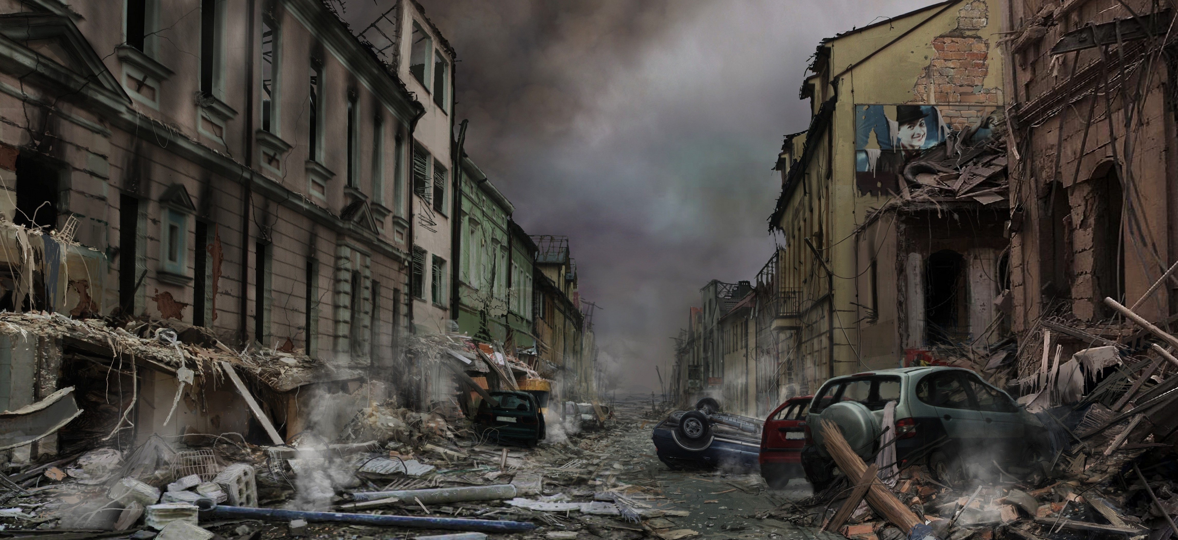 General 4583x2101 apocalyptic artwork ruins cityscape digital art street